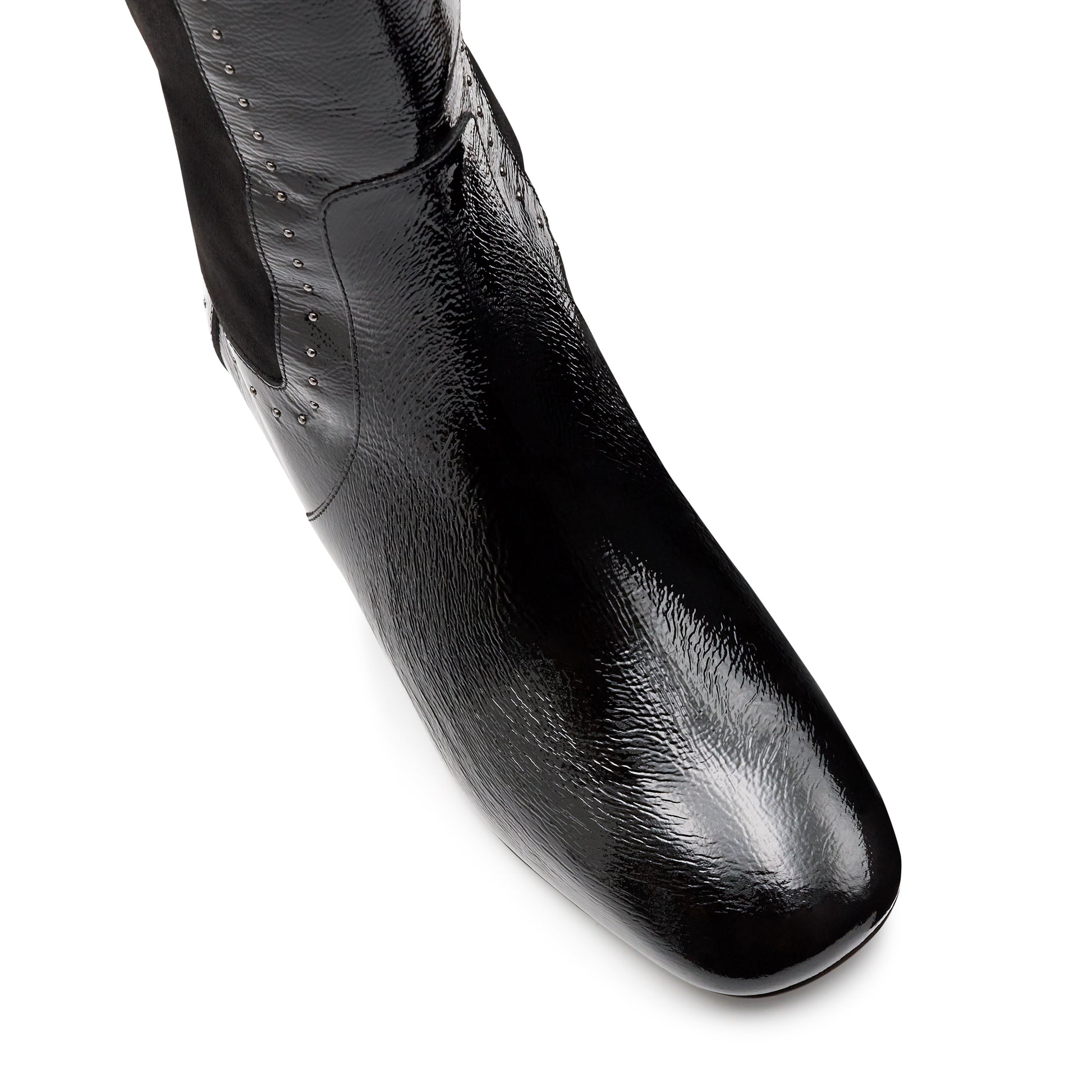 Botas altas de charol y gamuza con tacón para dama