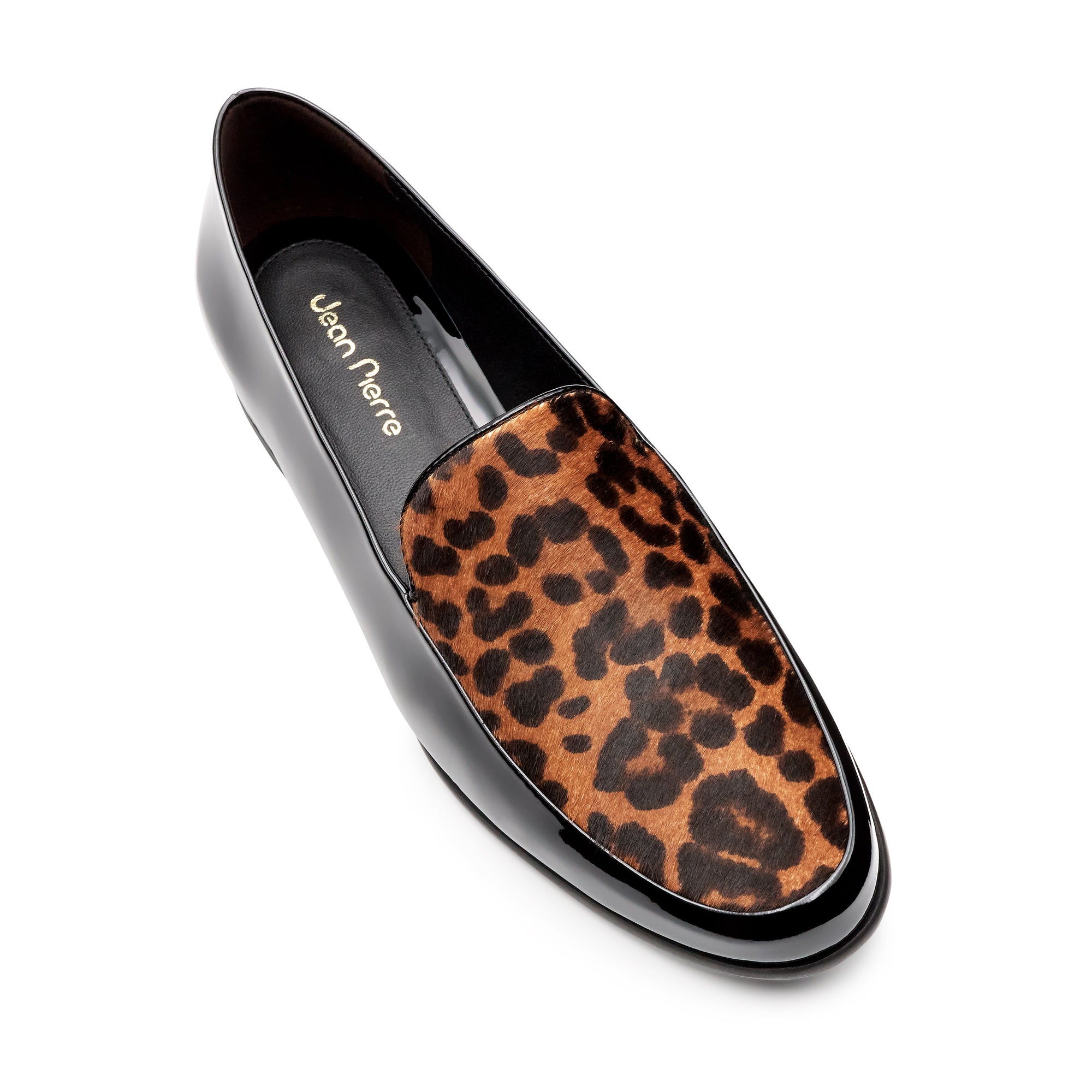 Mocasines de charol y pelo natural de becerro para dama