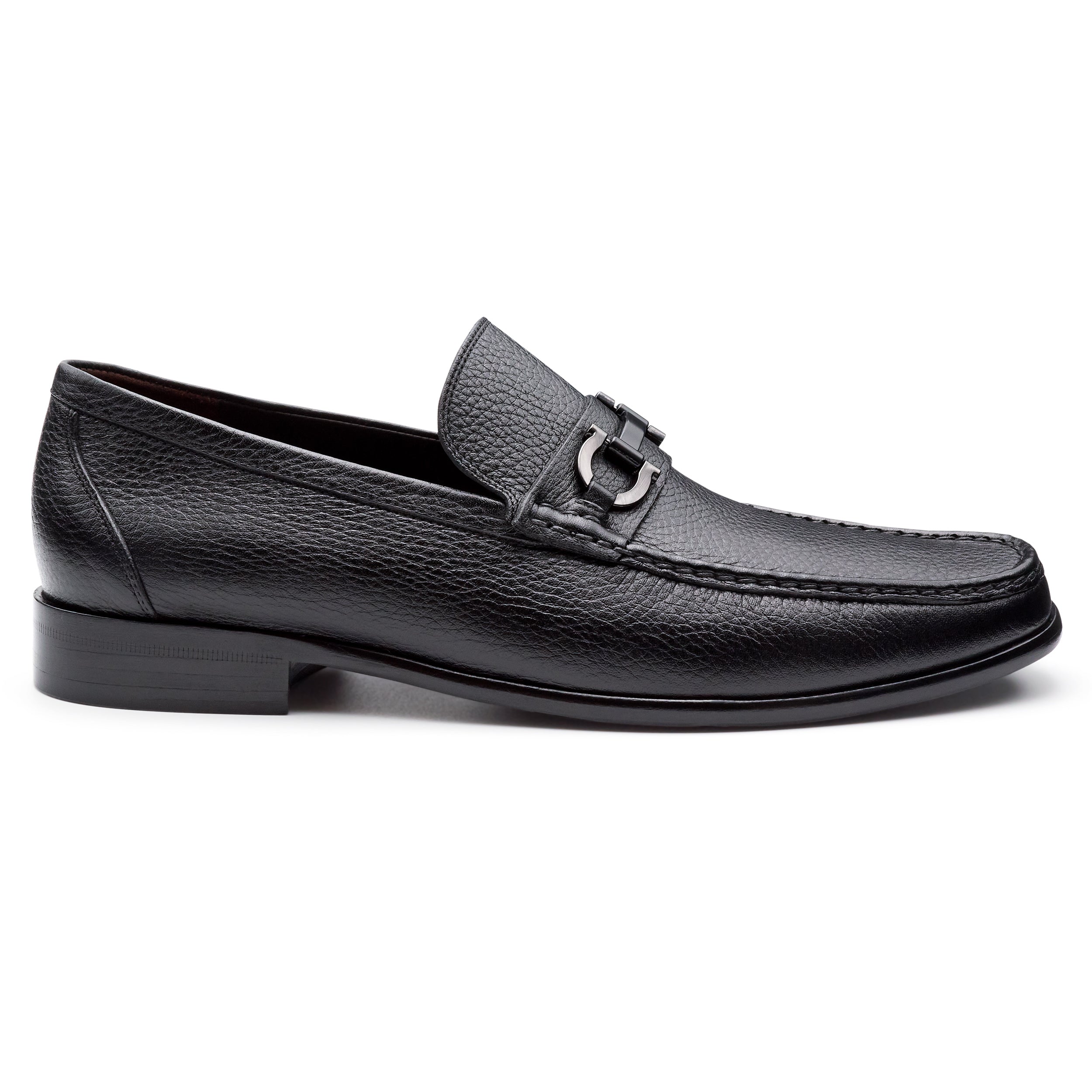 Mocasines de piel con herraje metálico para hombre (color negro)