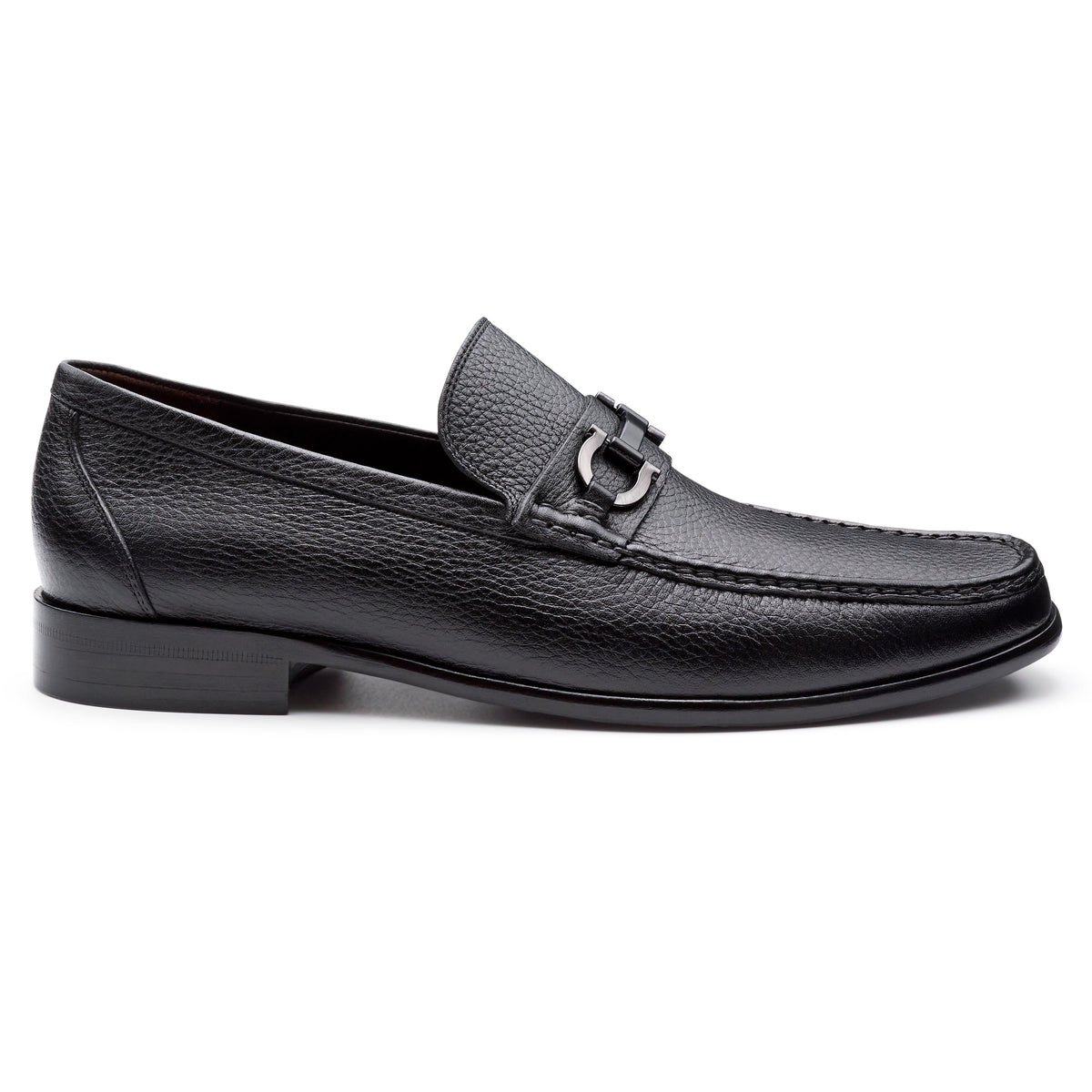 Mocasines de piel con herraje metálico para hombre (color negro)