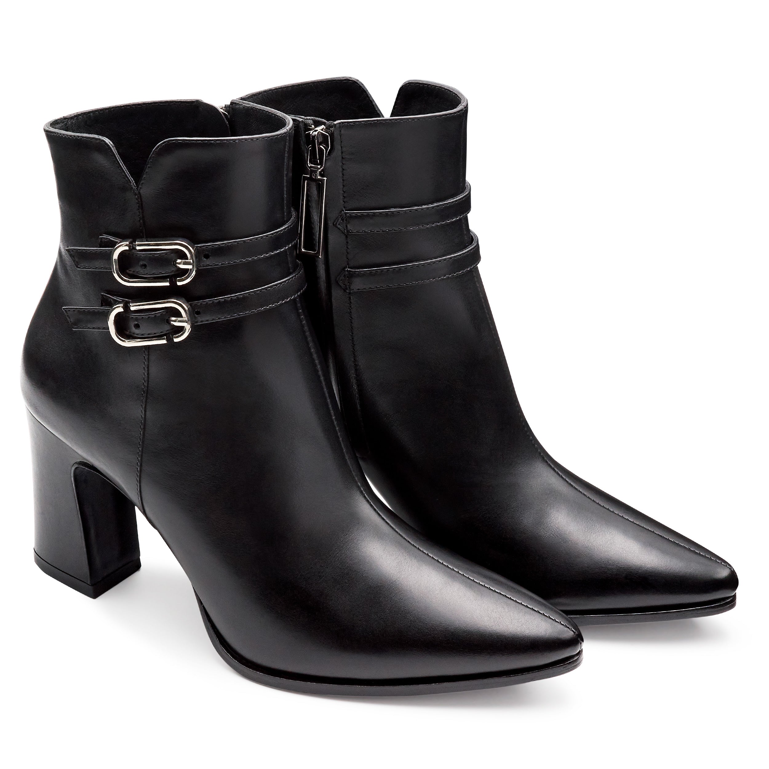 Botines de piel con doble hebilla para mujer