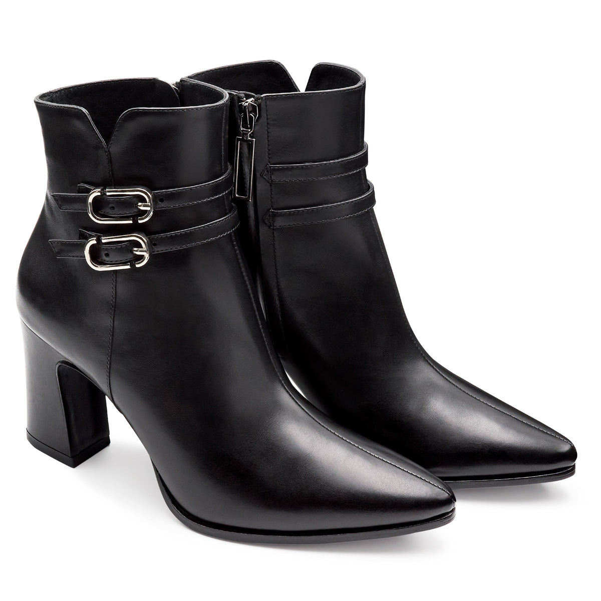 Botines de piel con doble hebilla para mujer