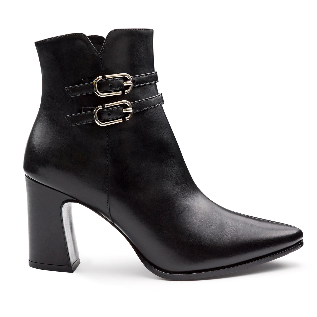 Botines de piel con doble hebilla para mujer