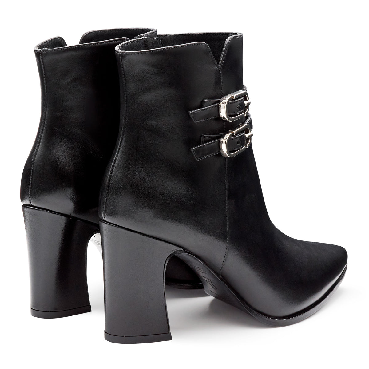 Botines de piel con doble hebilla para mujer