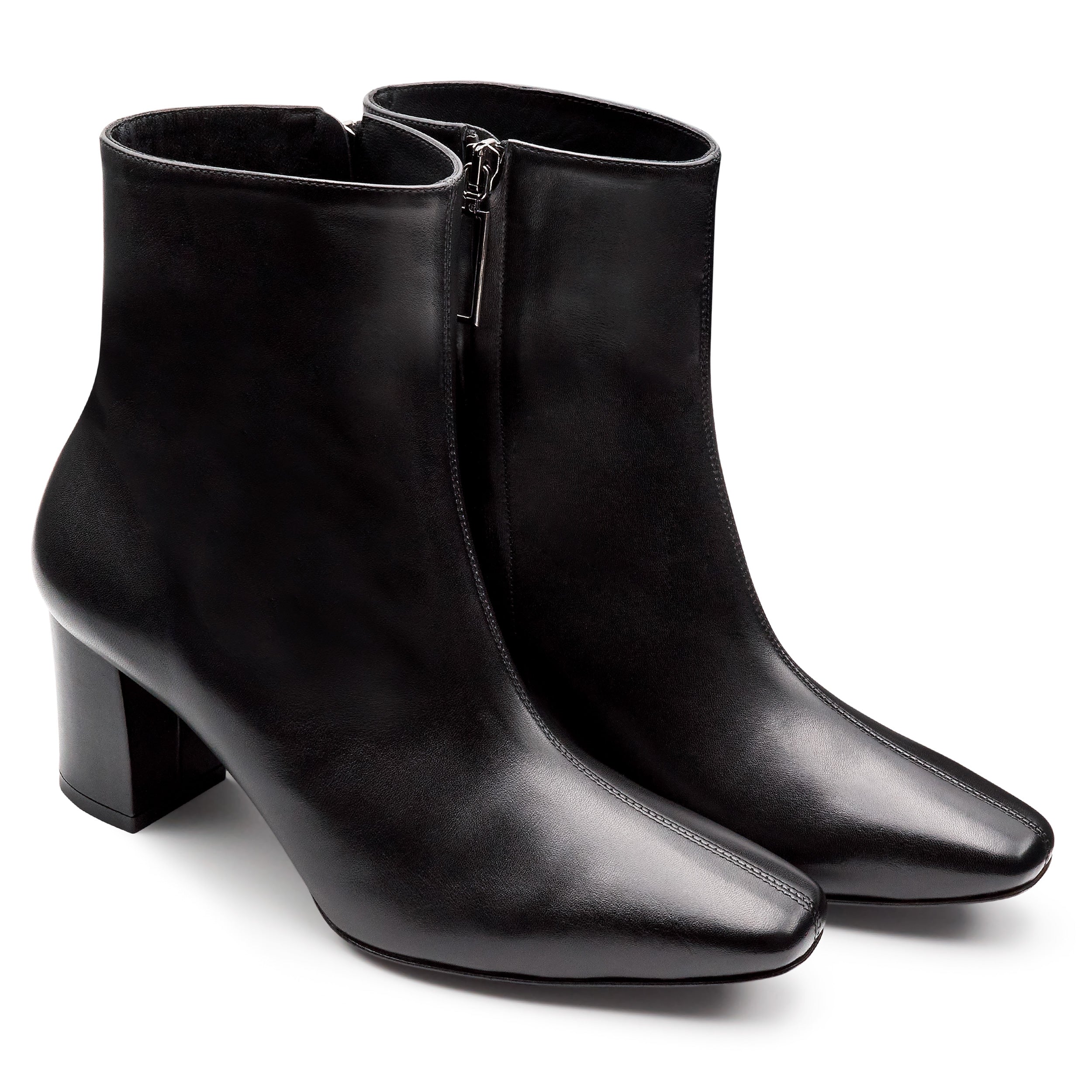Botines de piel con punta semi cuadrada para mujer