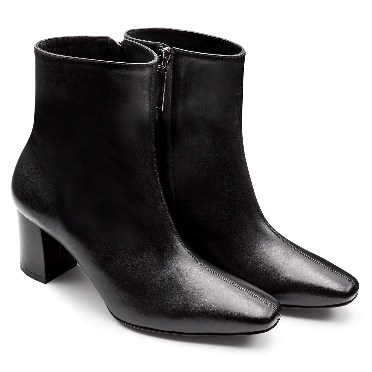 Botines de piel con punta semi cuadrada para mujer