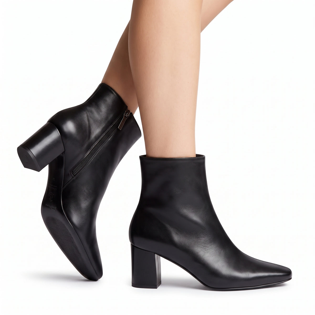 Botines de piel con punta semi cuadrada para mujer