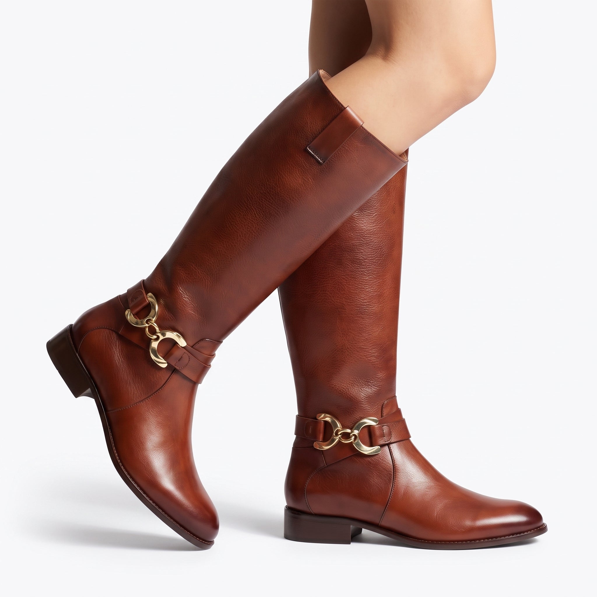 Botas altas de piel para mujer estilo hípico
