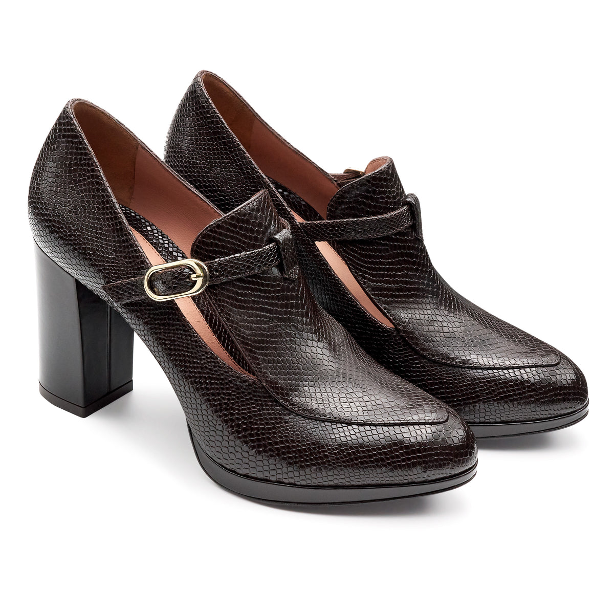 Zapatillas de piel texturizada con tacón alto para mujer