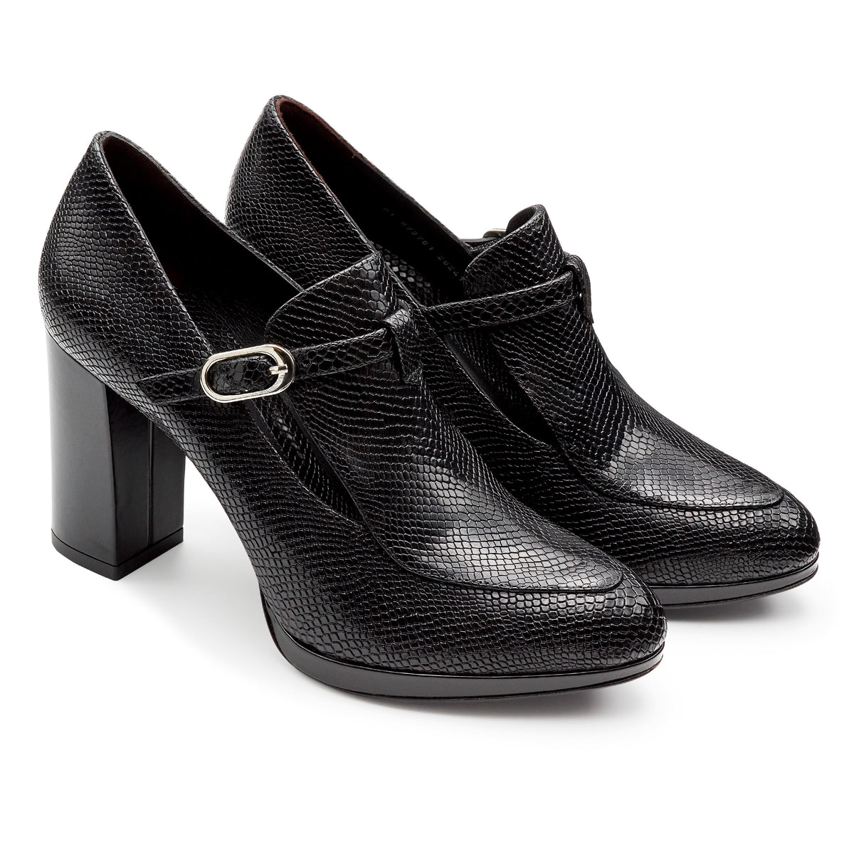Zapatillas de piel texturizada con tacón alto para mujer