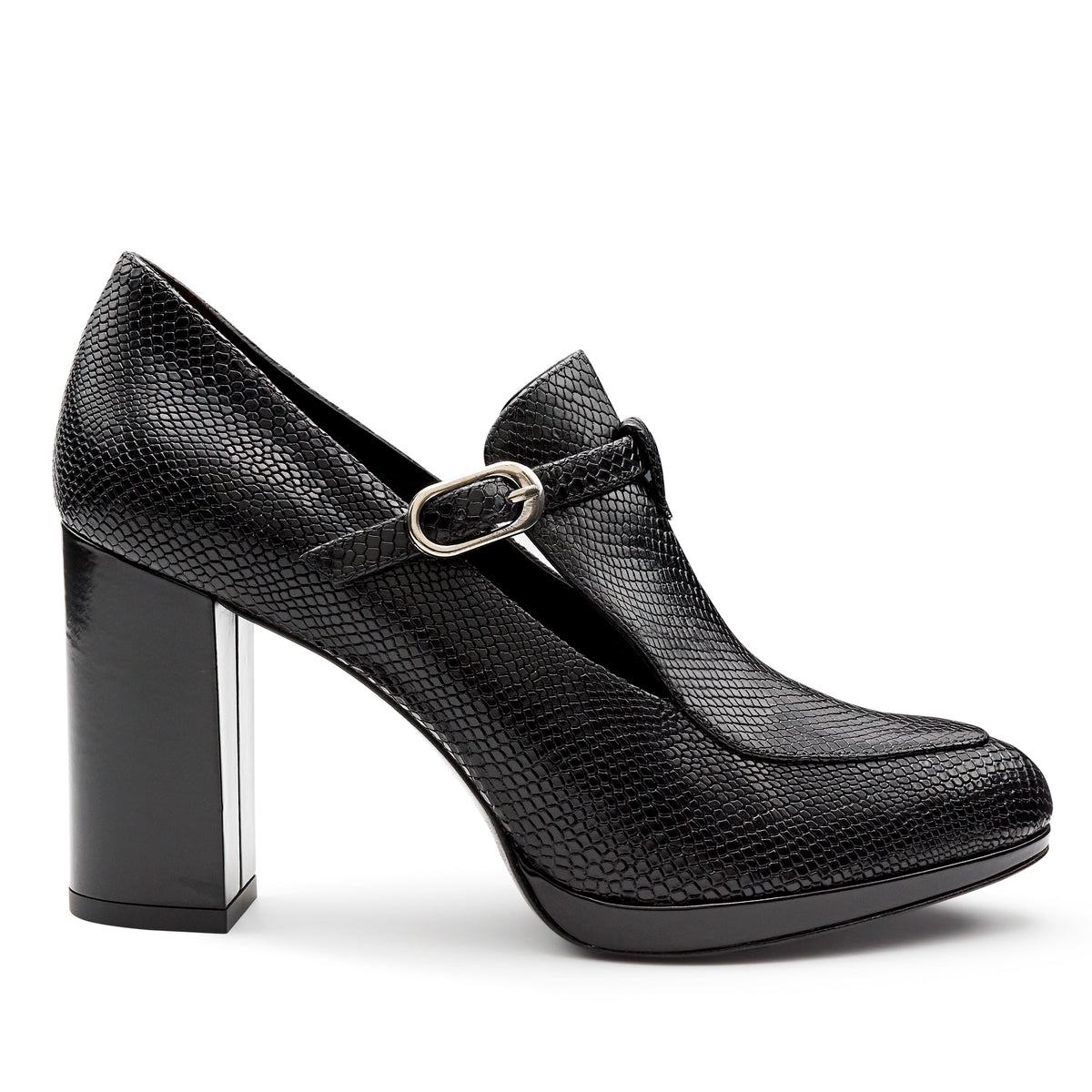 Zapatillas de piel texturizada con tacón alto para mujer