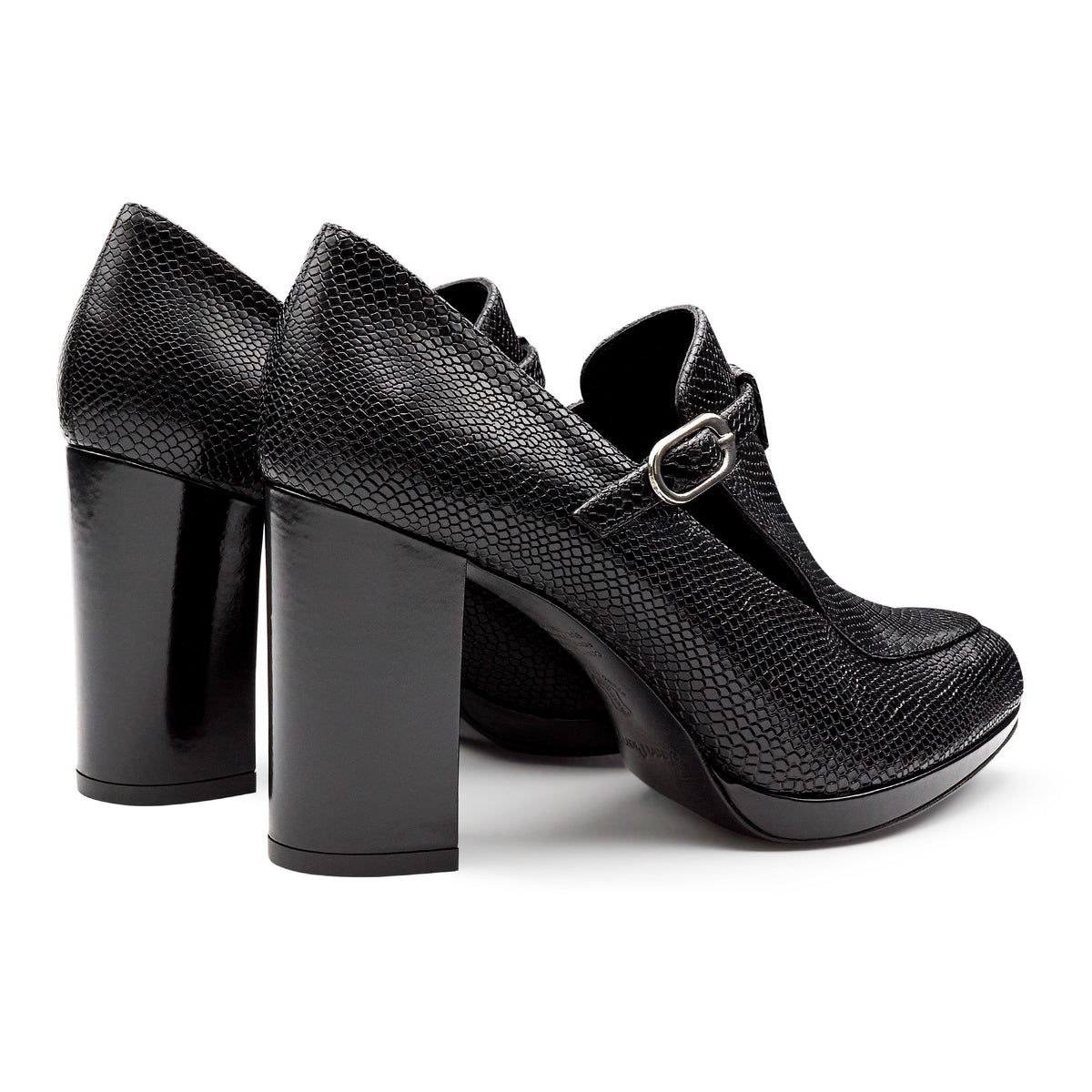 Zapatillas de piel texturizada con tacón alto para mujer