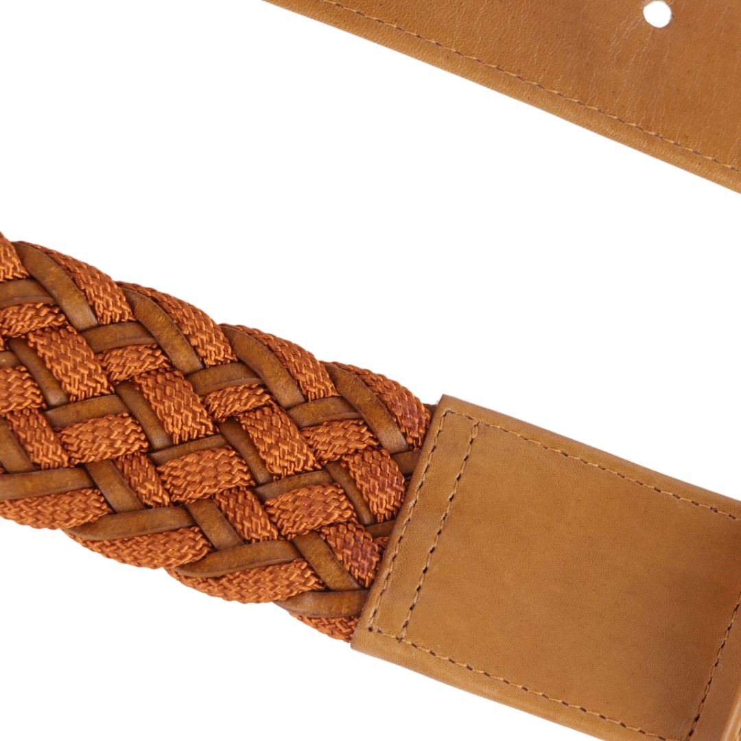 Cinturón de piel y textil trenzado para caballero