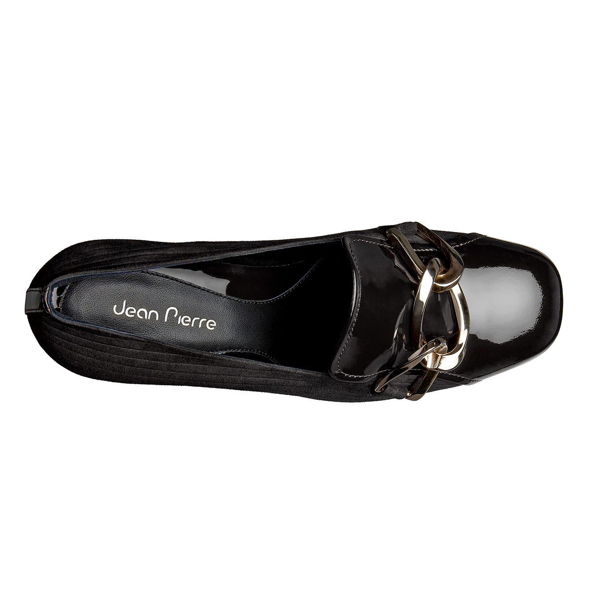 Zapatillas formales de tacón en charol y gamuza con hebilla para mujer