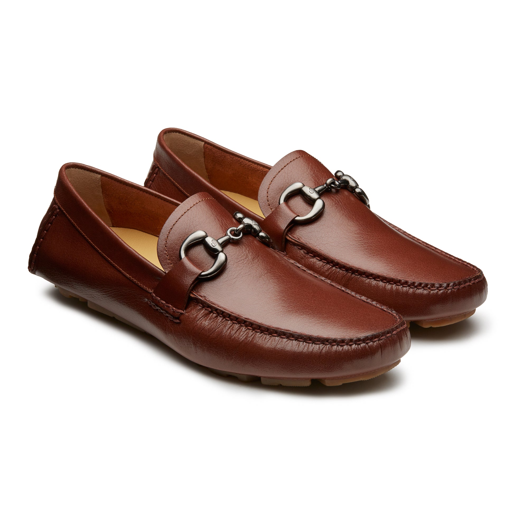 Mocasines tipo driver con hebilla para caballero brandy