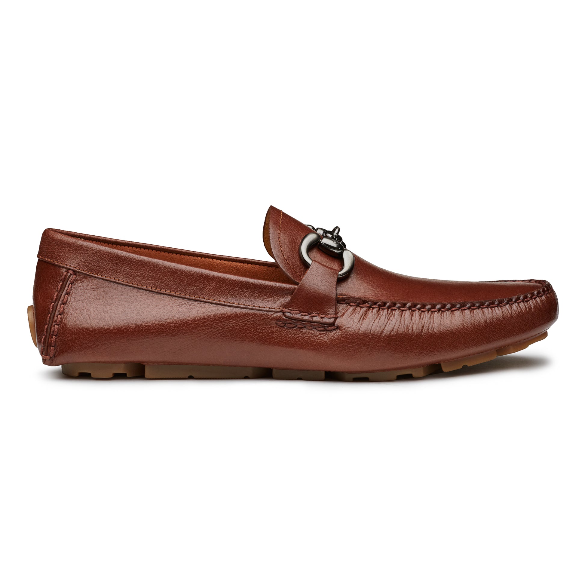 Mocasines tipo driver con hebilla para caballero brandy