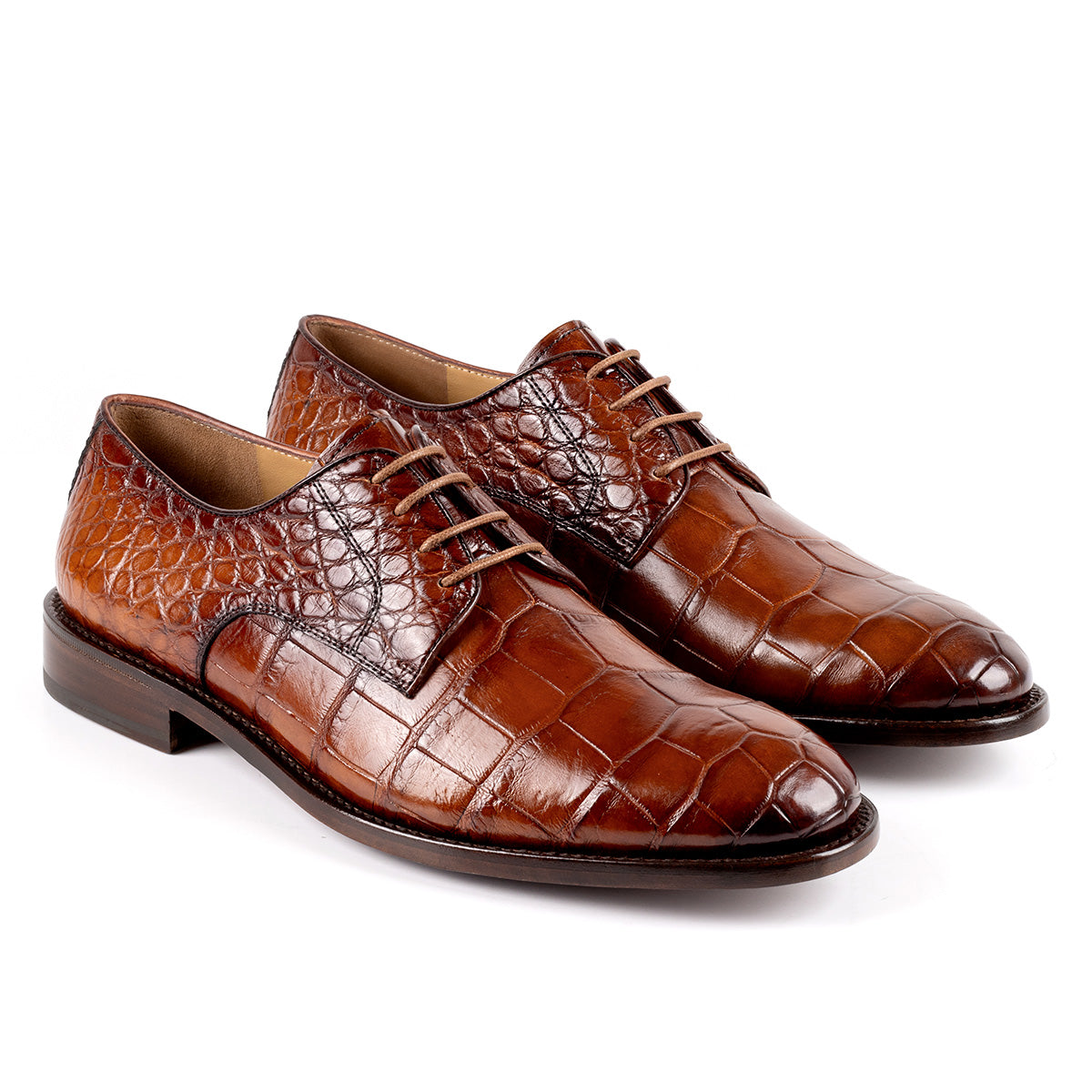 Zapatos derby de cocodrilo color brandy para hombre
