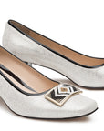 Zapatillas de tacón en piel con acabado ante blanco aperlado