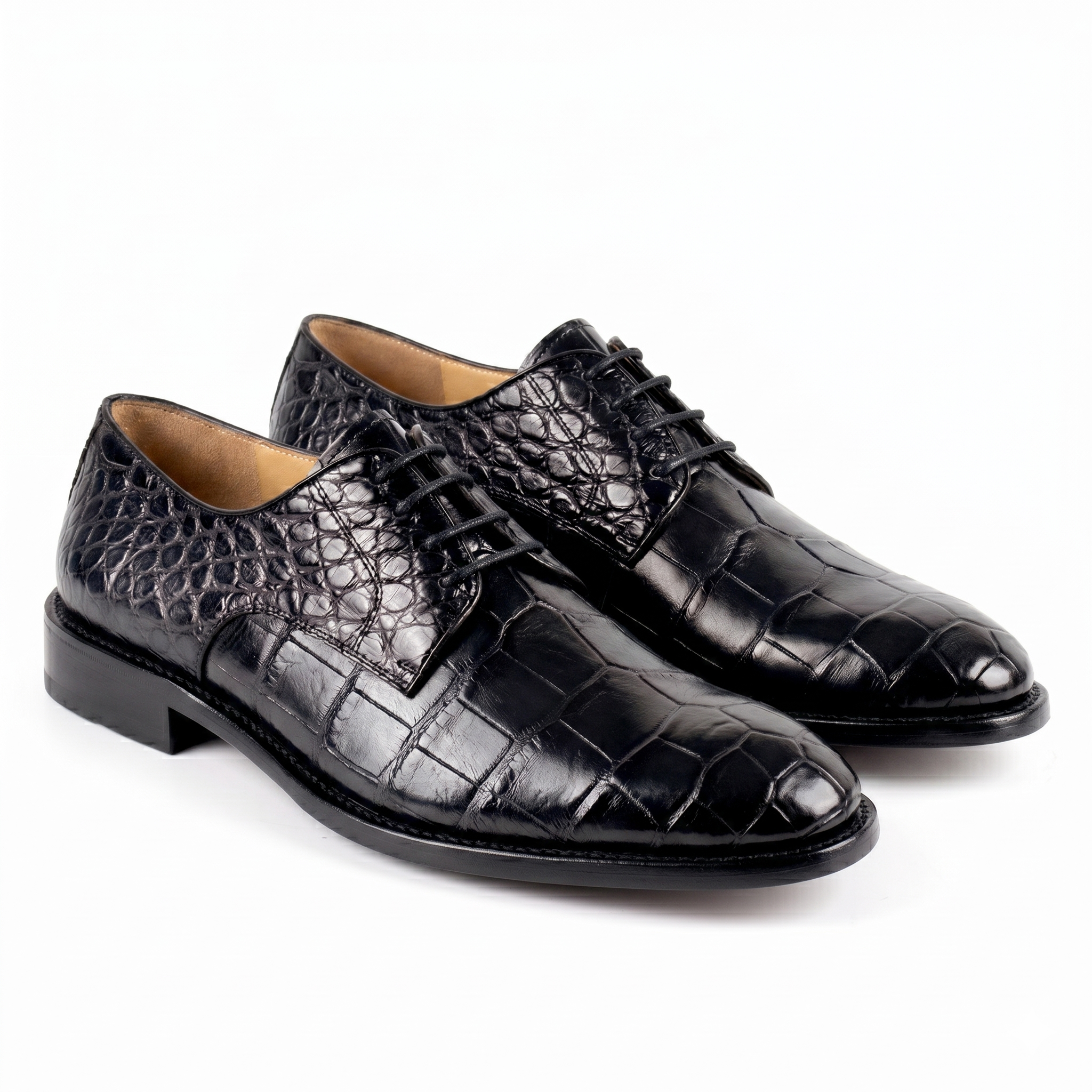 Zapatos derby de cocodrilo color negro