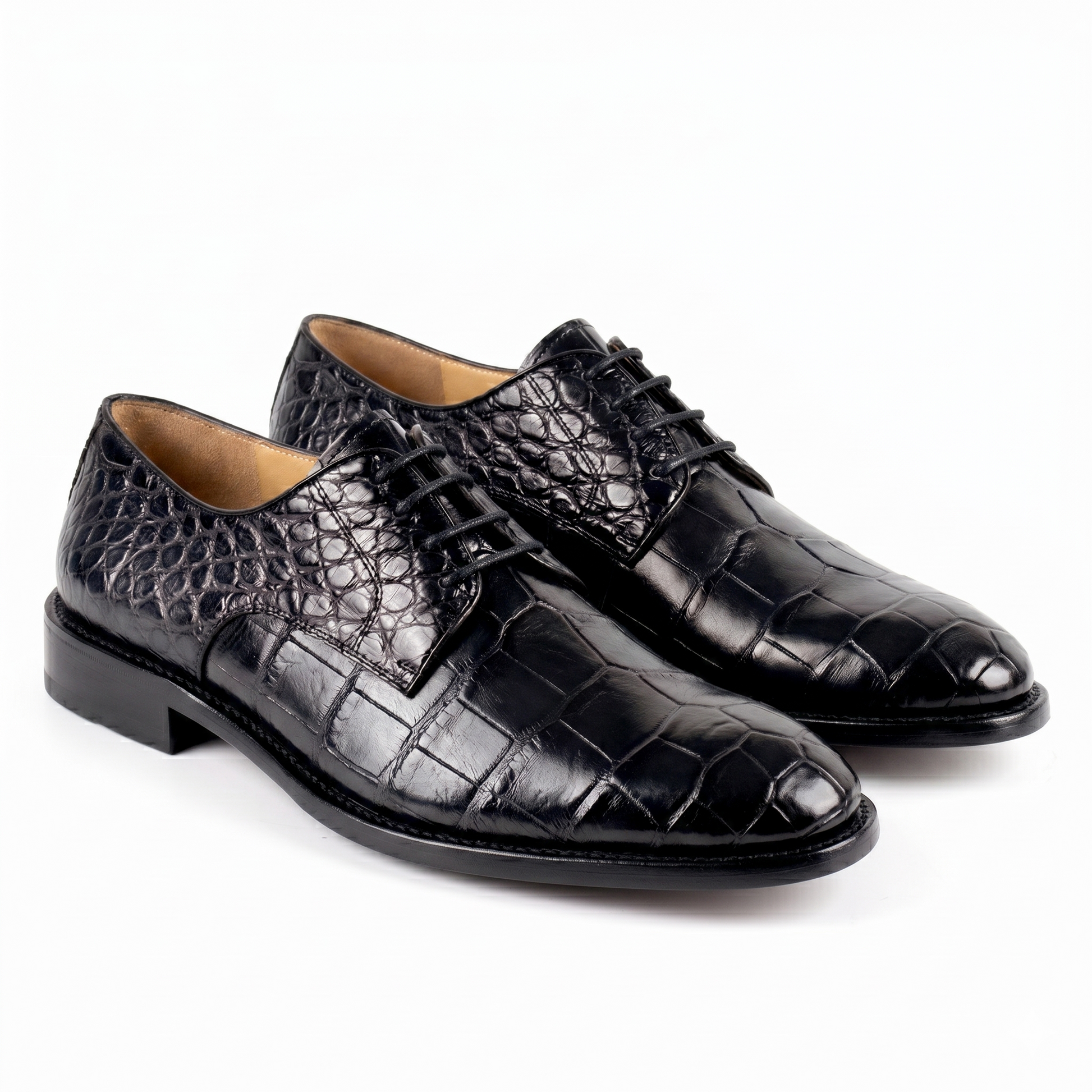Zapatos derby de cocodrilo color negro