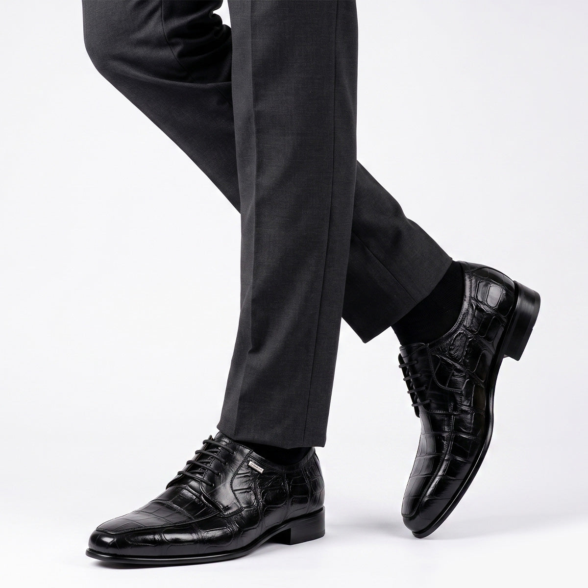 Zapato Oxford Vestir en Piel Grabada Cocodrilo – Negro