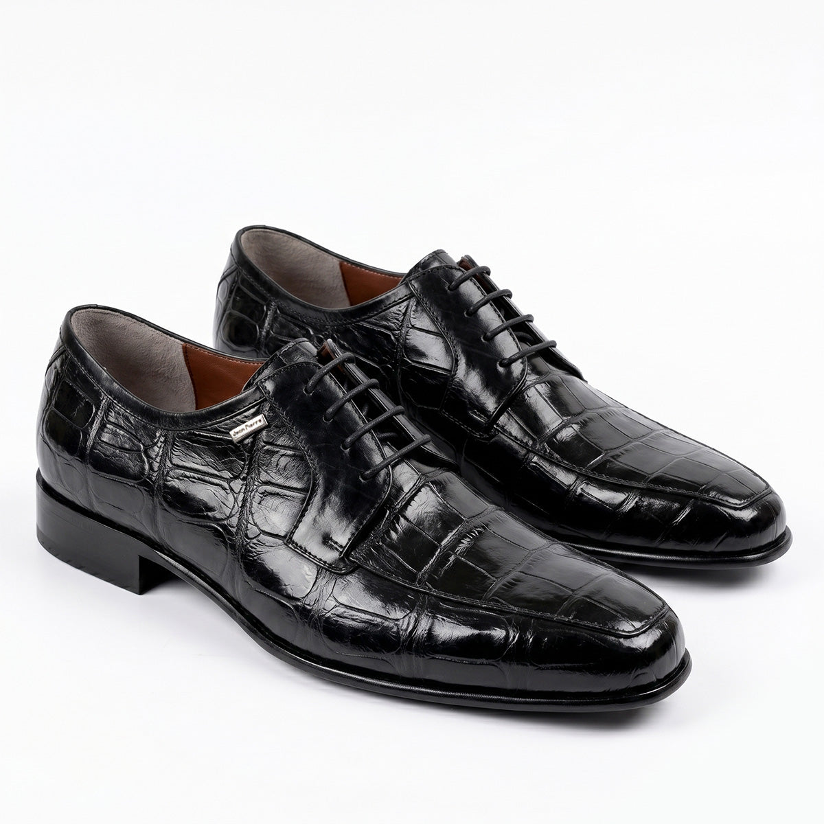 Zapato Oxford Vestir en Piel Grabada Cocodrilo – Negro