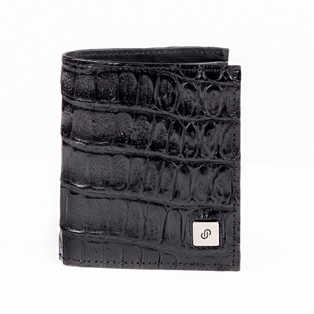Cartera de piel de cocodrilo para hombre en color negro