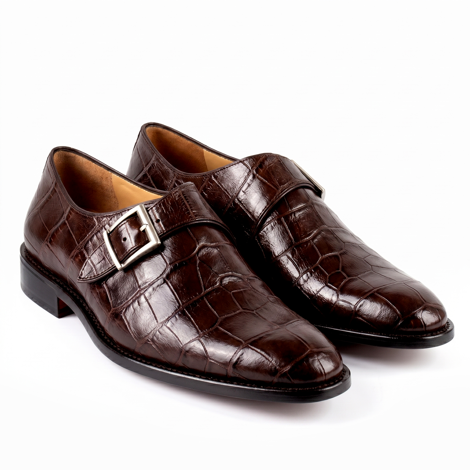 Zapatos tipo monkstrap en piel de cocodrilo para hombre