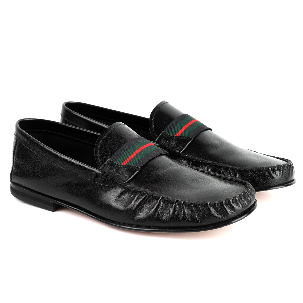 Mocasín Casualen Piel Negra con Antifaz Textil Tricolor