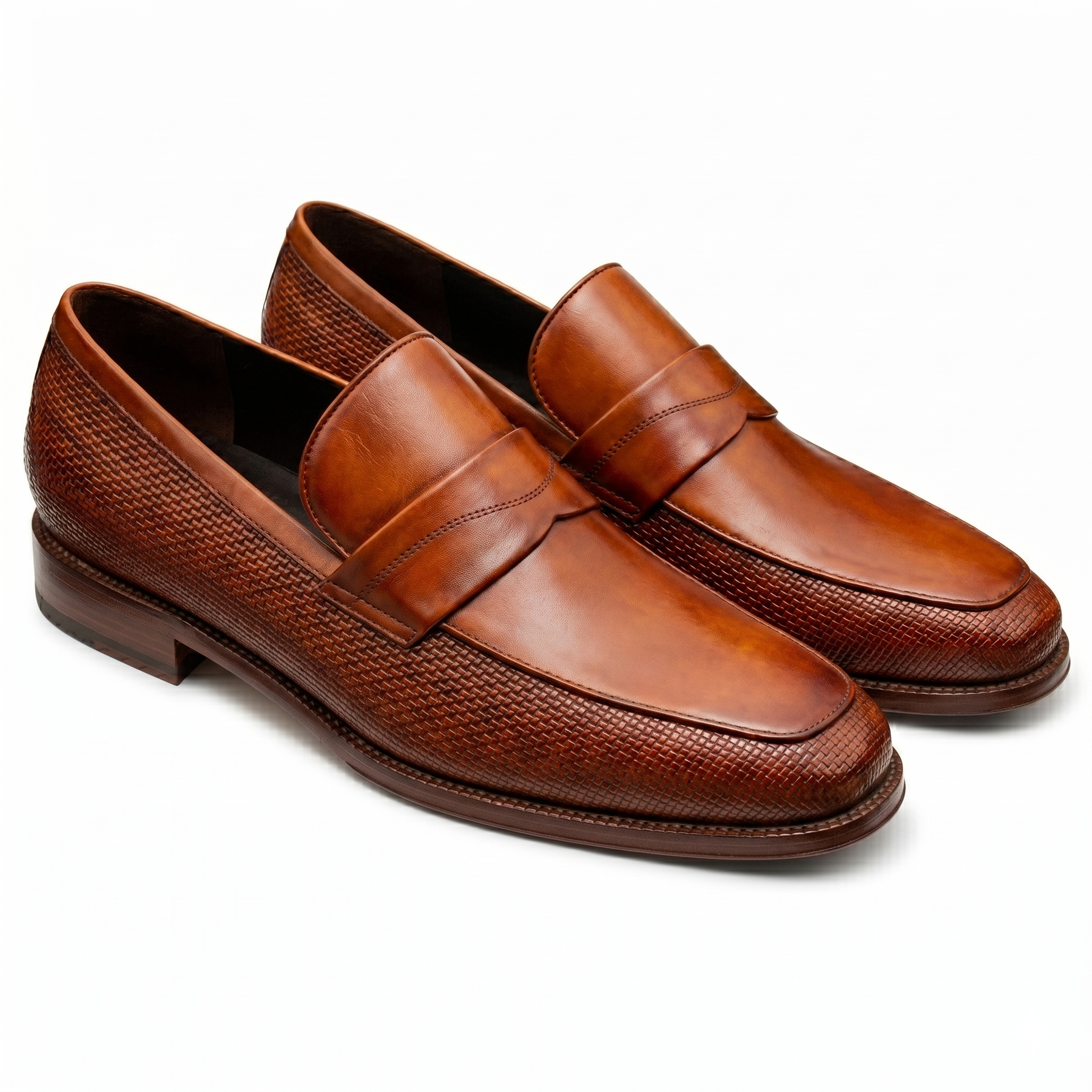 Mocasines confort de piel trenzada brandy
