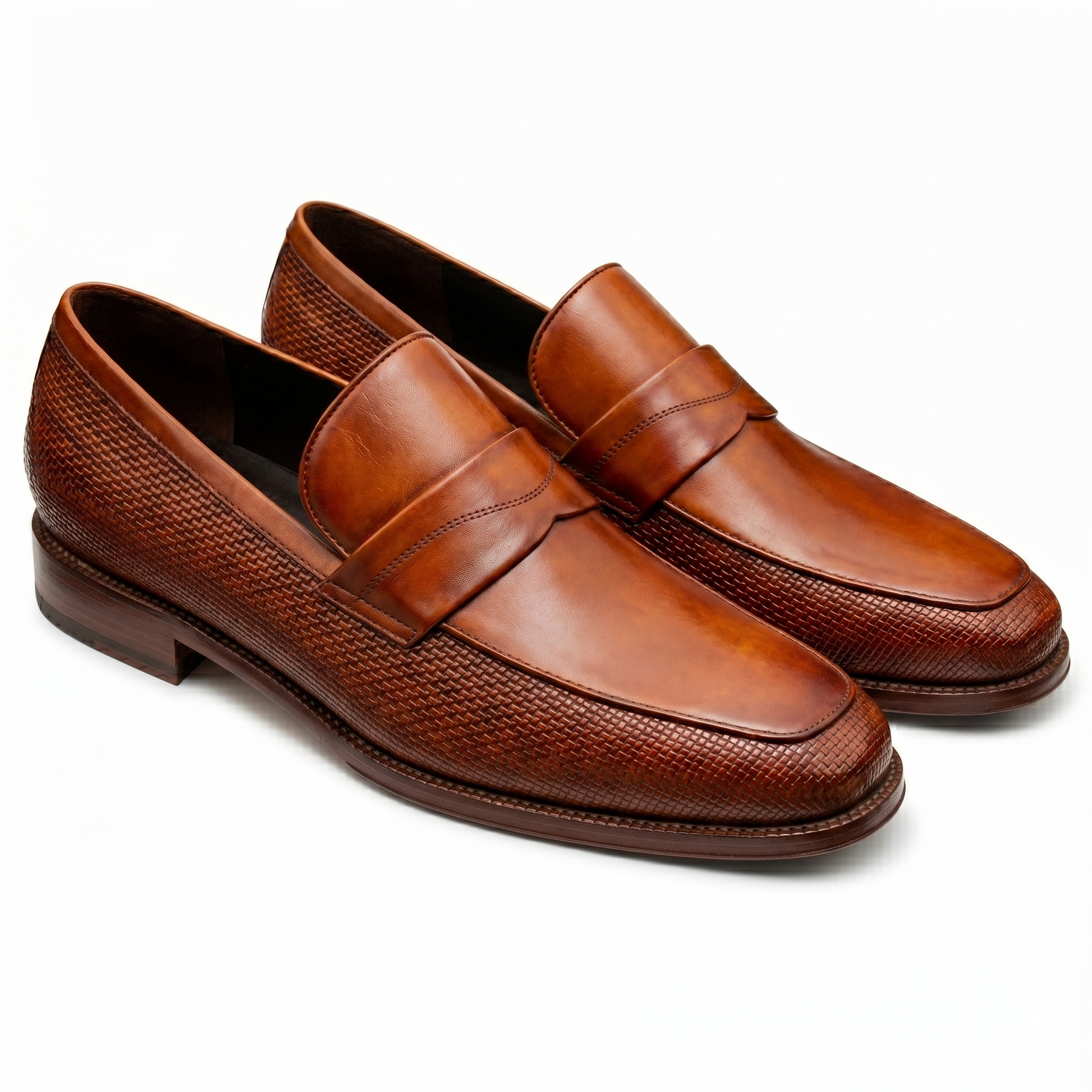 Mocasines confort de piel trenzada brandy