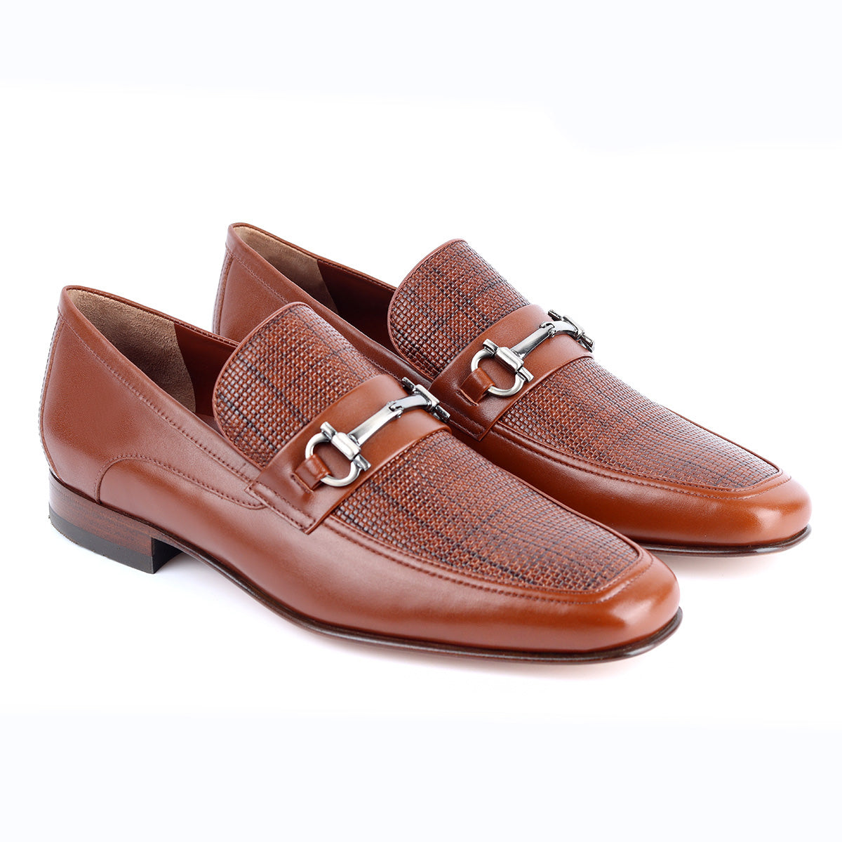 Mocasines de piel trenzada y lisa con hebilla para hombre