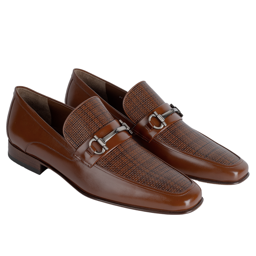 Mocasines de piel trenzada y lisa con hebilla para hombre