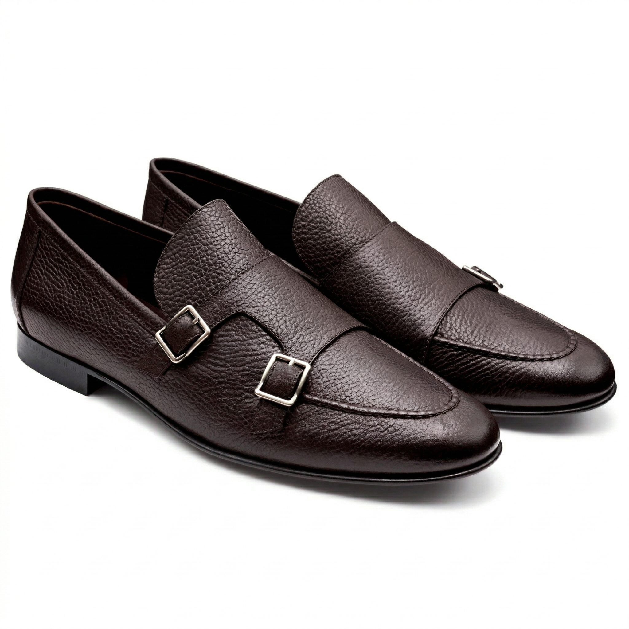 Mocasines de piel estilo monk strap con hebilla doble para hombre