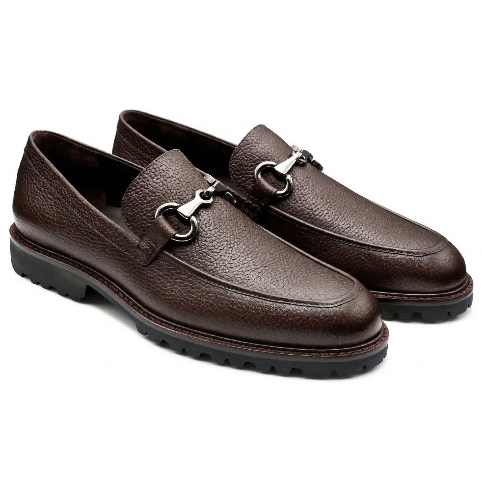Mocasines de piel con suela track pintados a mano y hebilla metálica para hombre