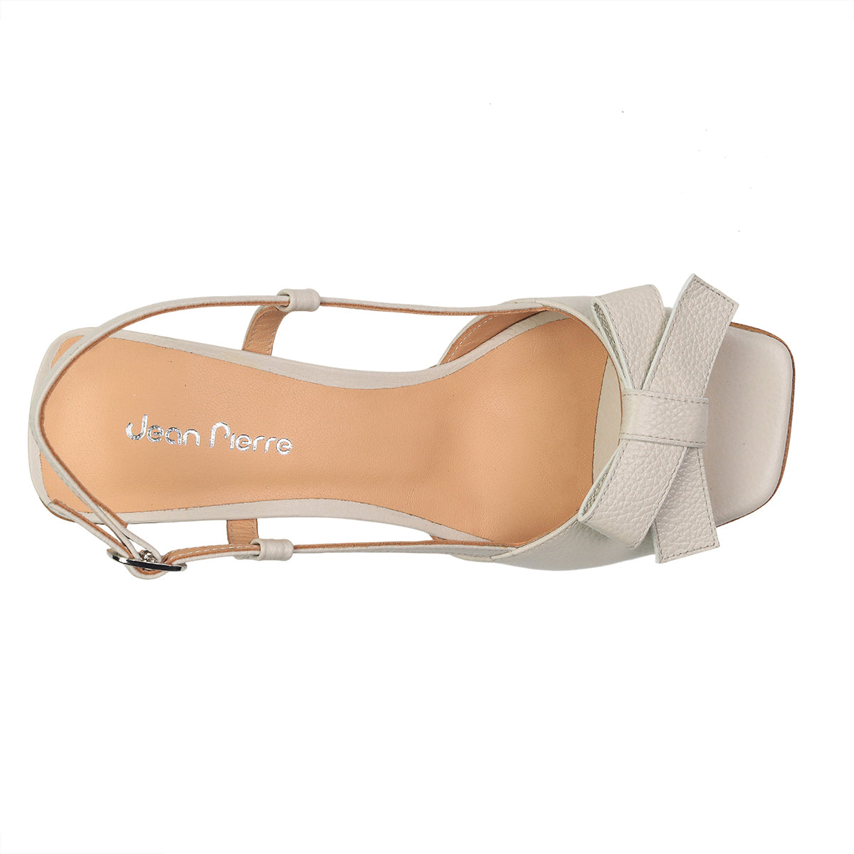 Sandalias de piel blancas con moño en empeine y tacón medio para mujer