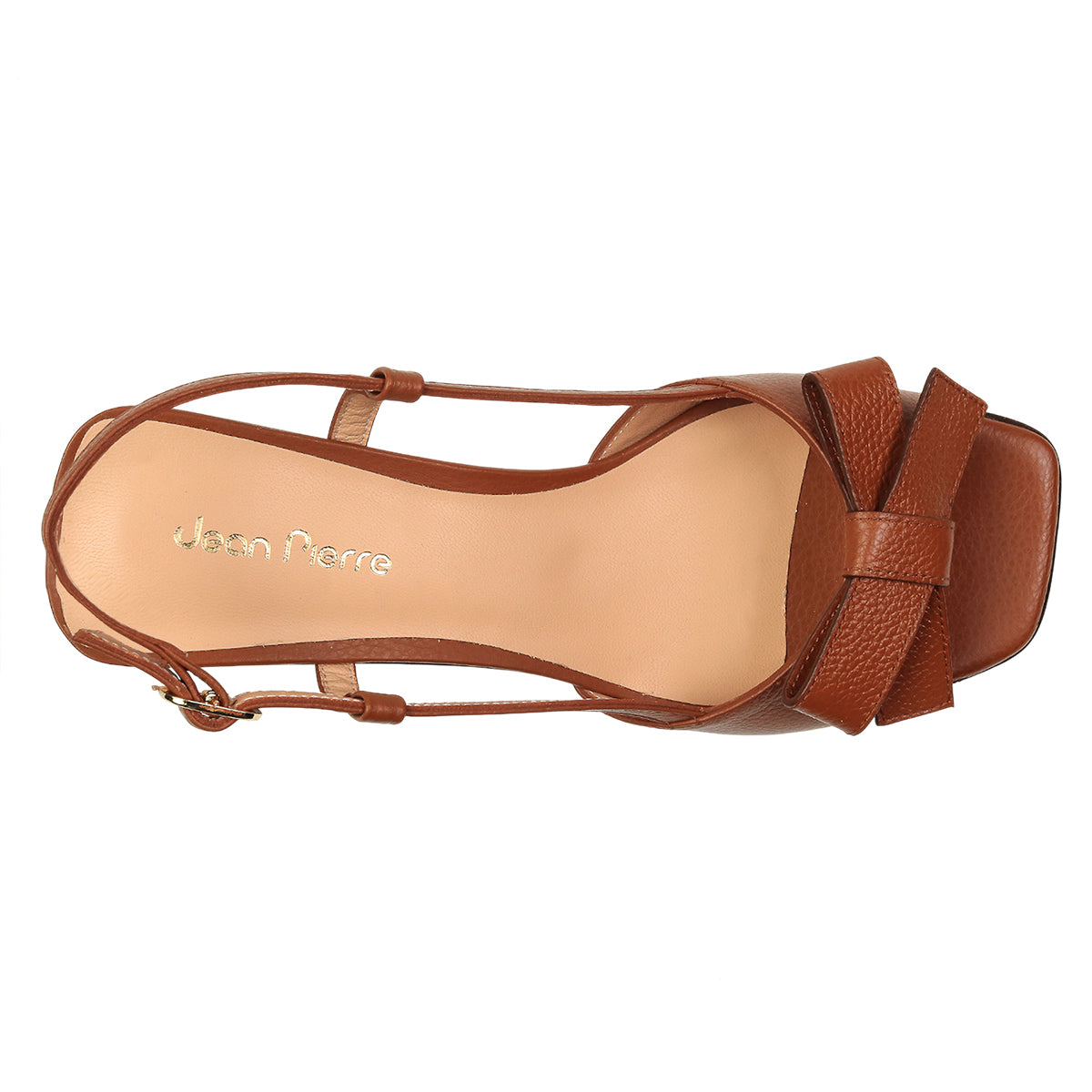 Sandalias de piel brandy con moño en empeine y tacón medio para mujer