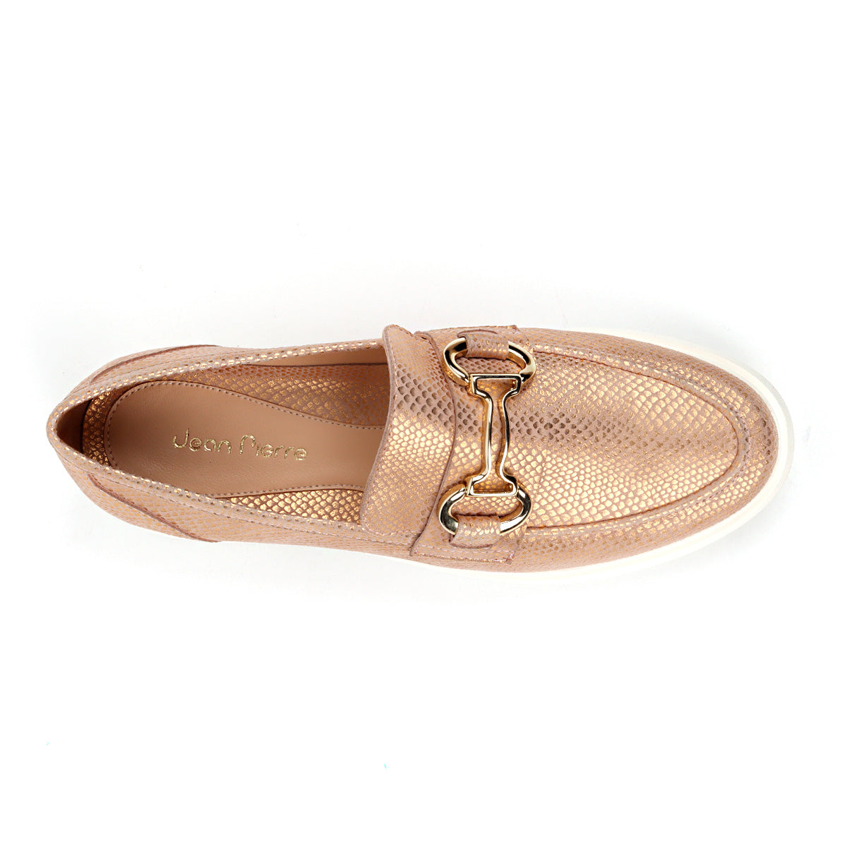 Mocasines de piel texturizada con hebilla para mujer color rosa oro metálico