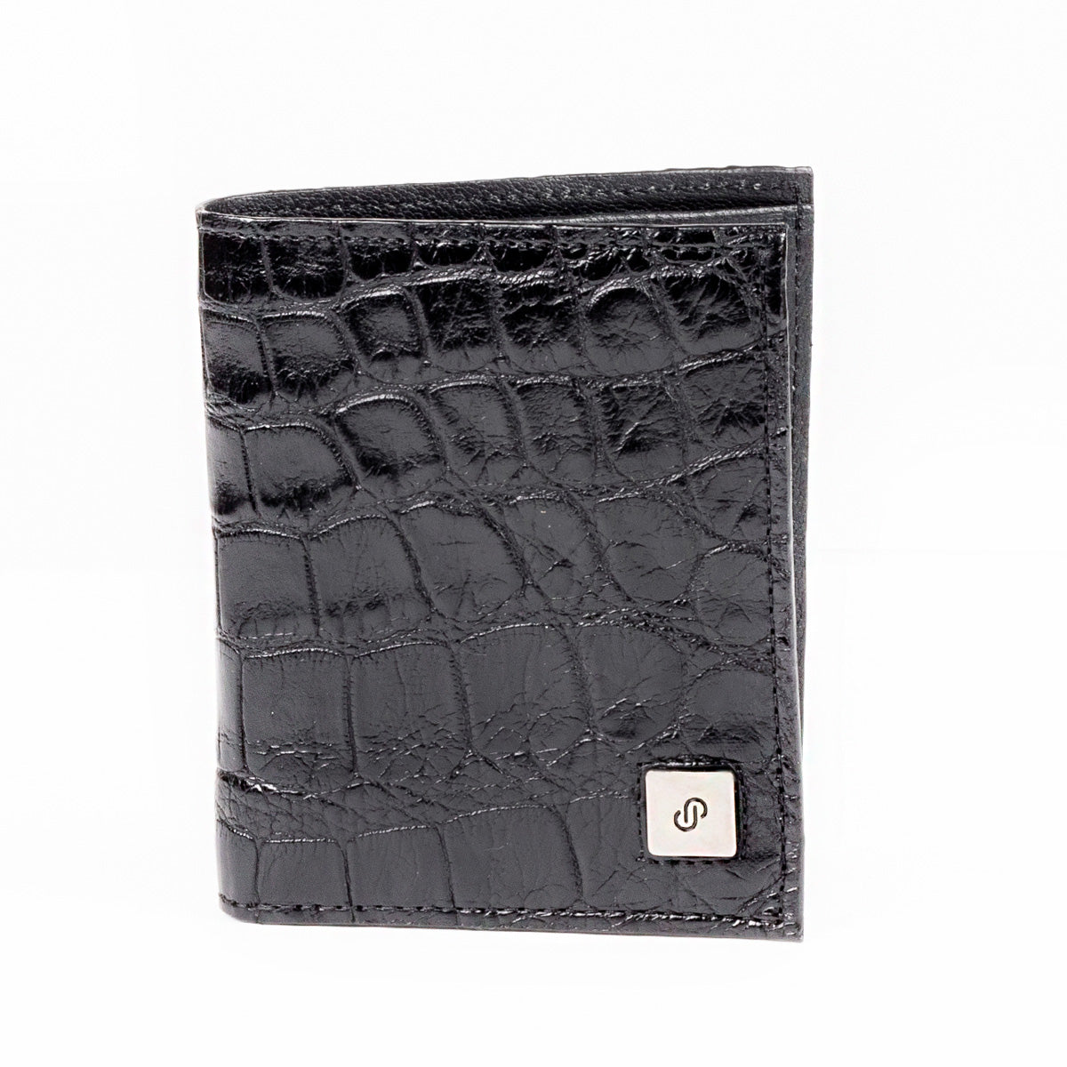 Cartera de caimán negra para hombre