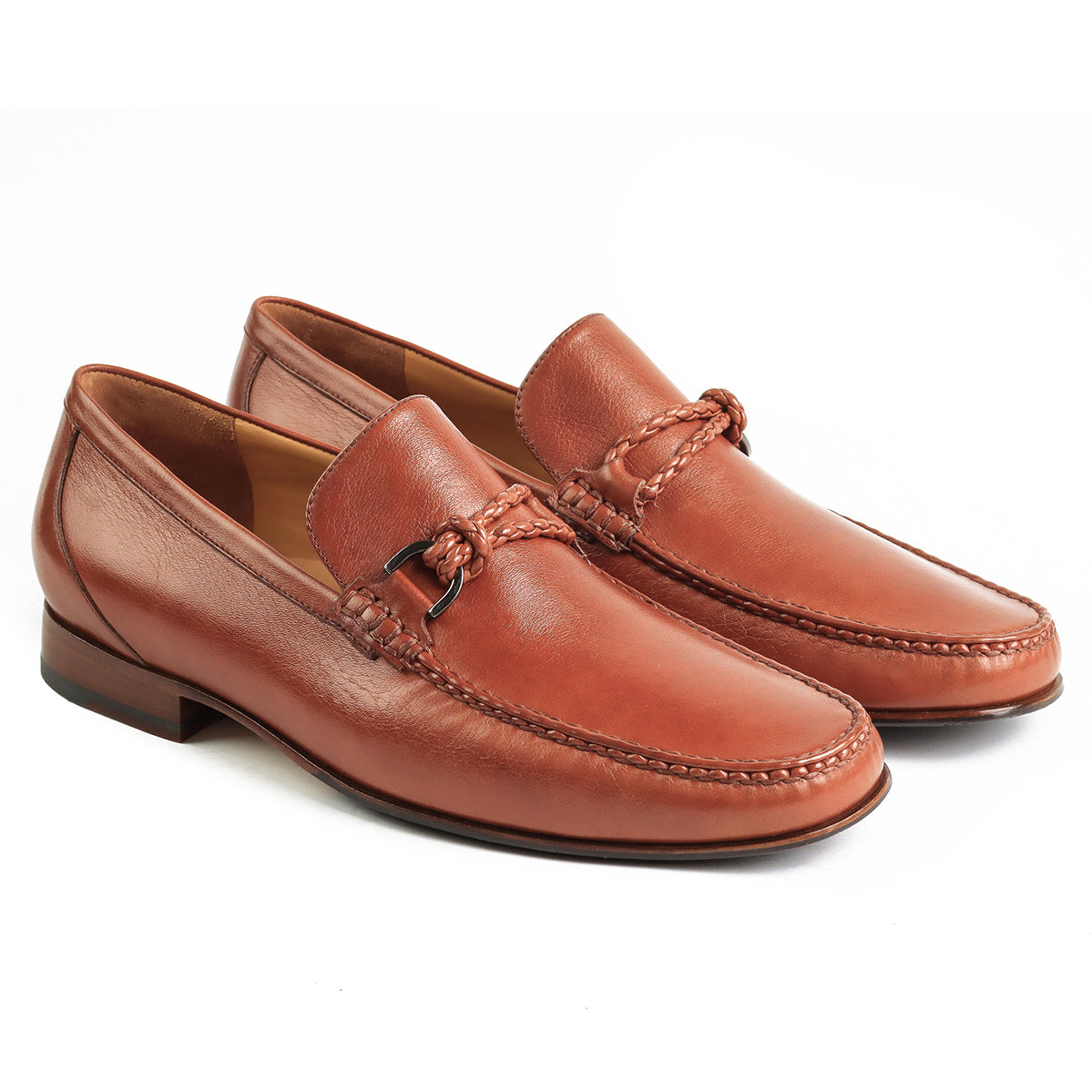 Mocasines de piel tejidos con herraje para caballero