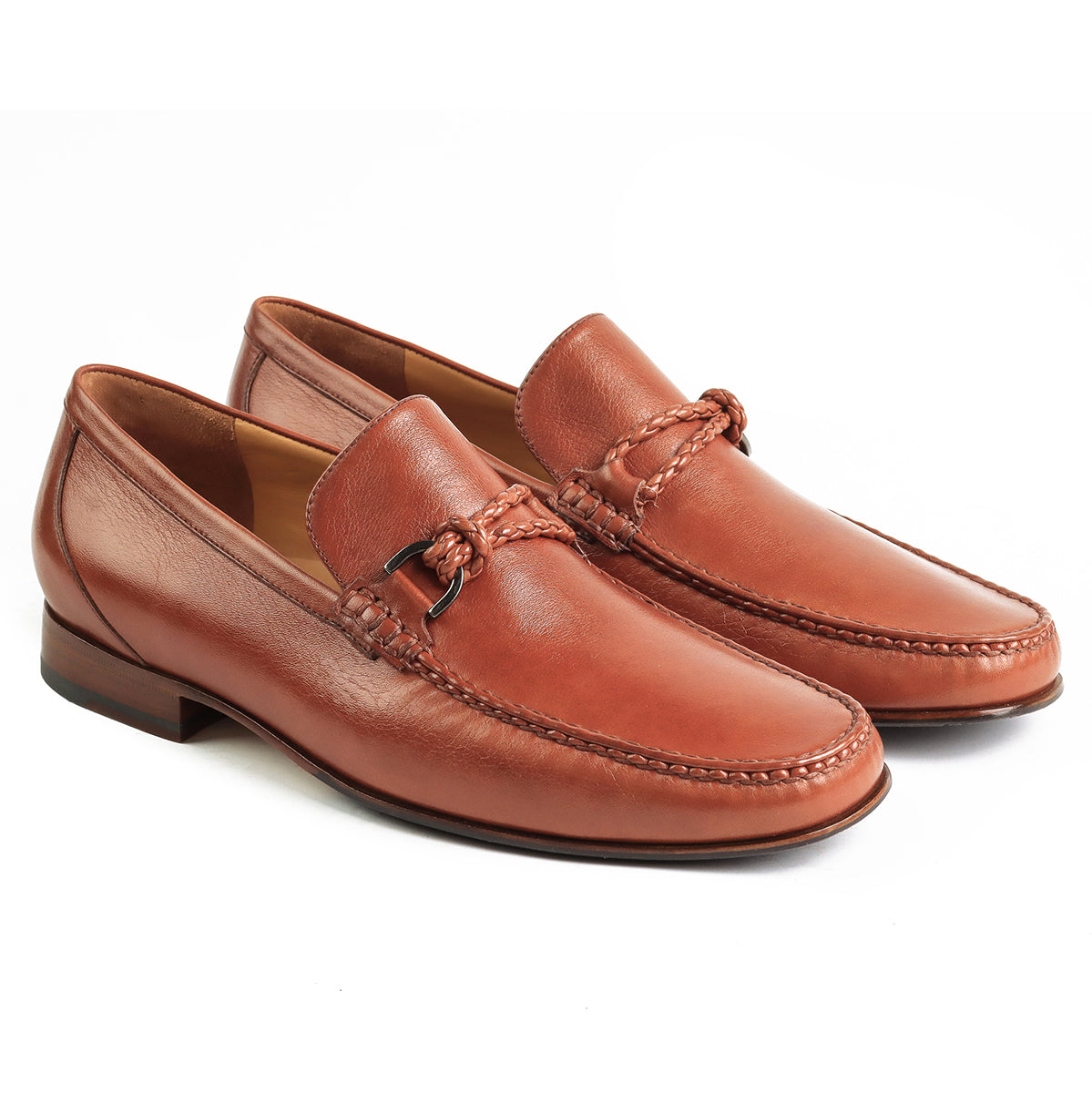 Mocasines de piel tejidos con herraje para caballero