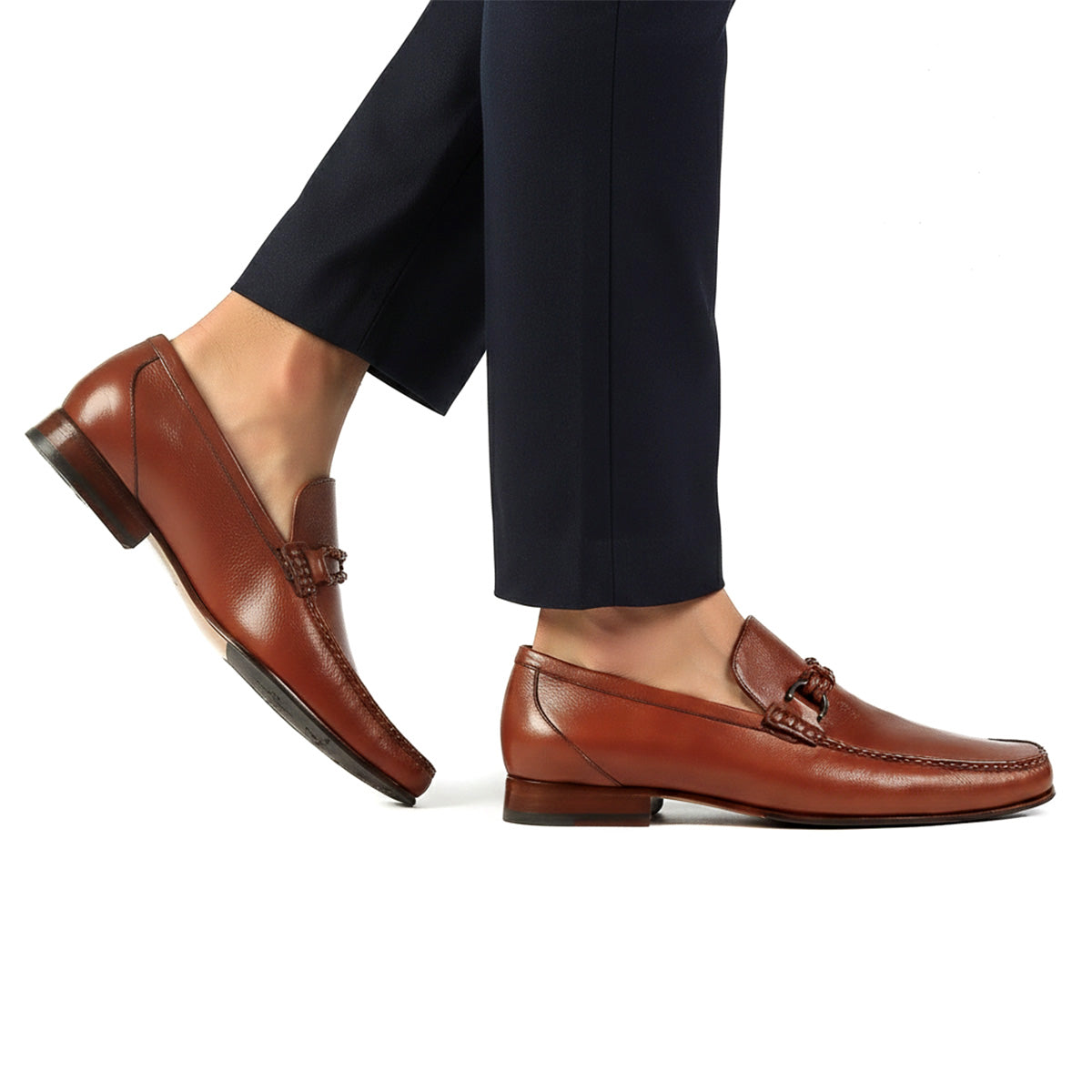 Mocasines de piel tejidos con herraje para caballero