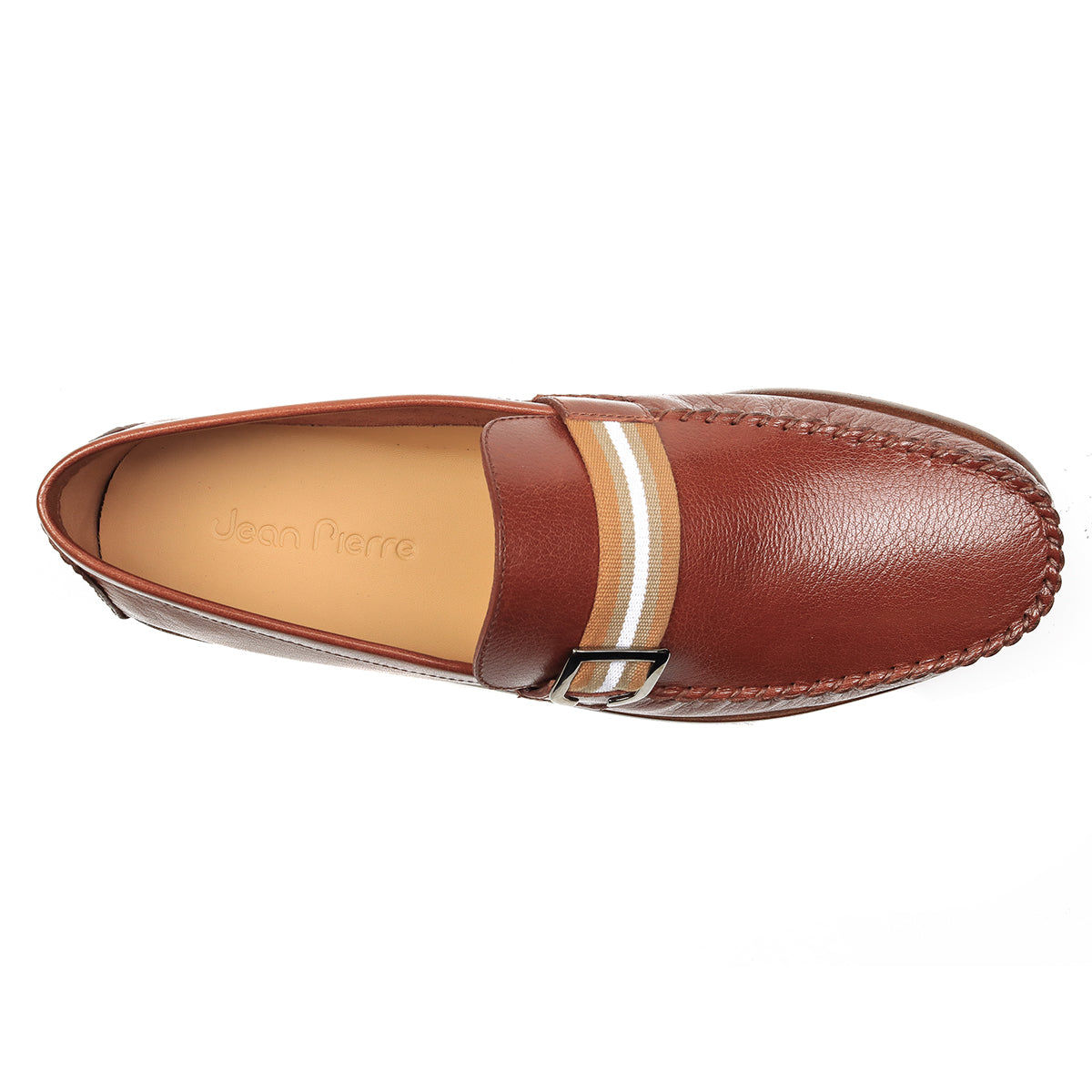 Mocasines de piel con detalle textil y hebilla lateral para caballero