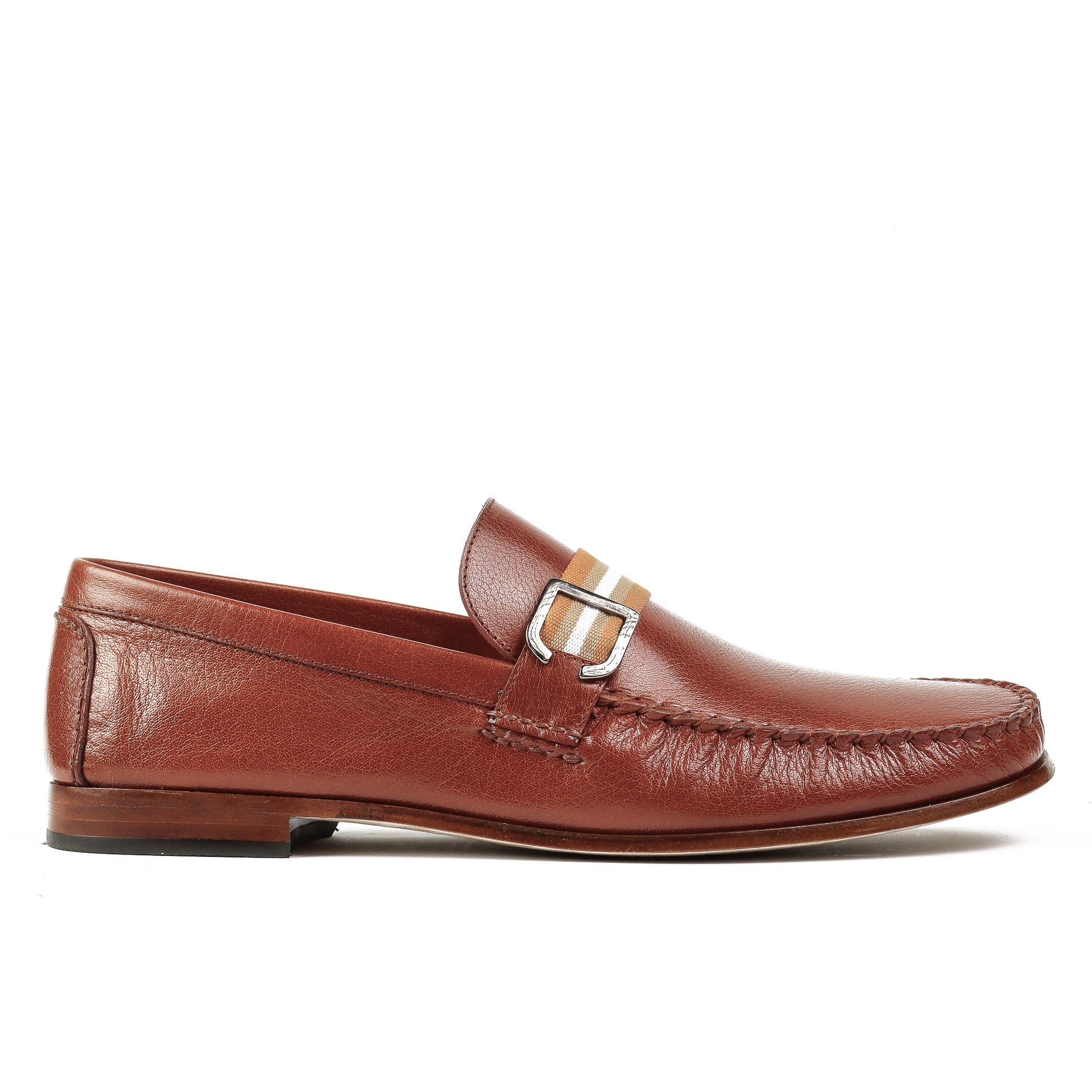 Mocasines de piel con detalle textil y hebilla lateral para caballero