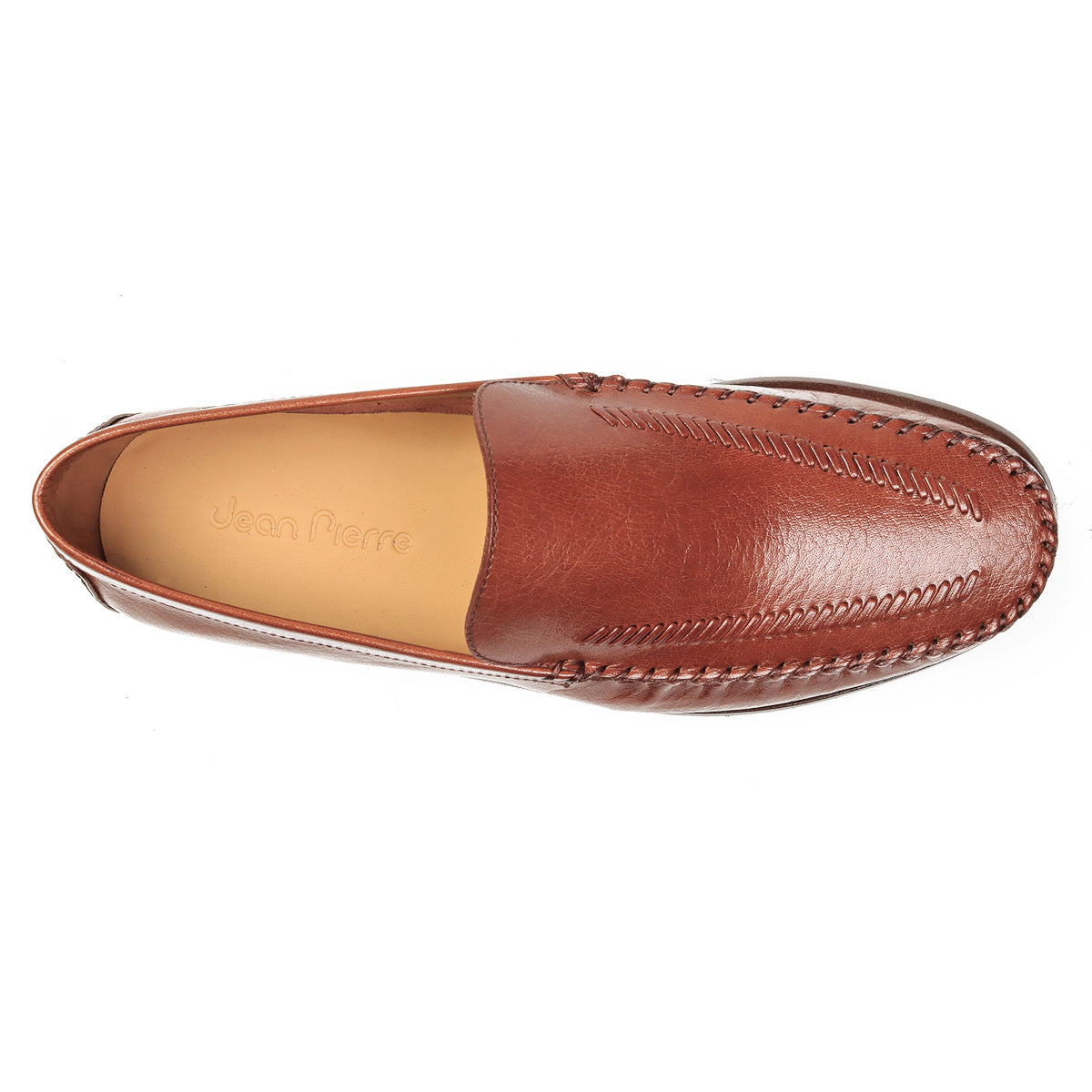 Mocasines brandy de piel con costuras decorativas