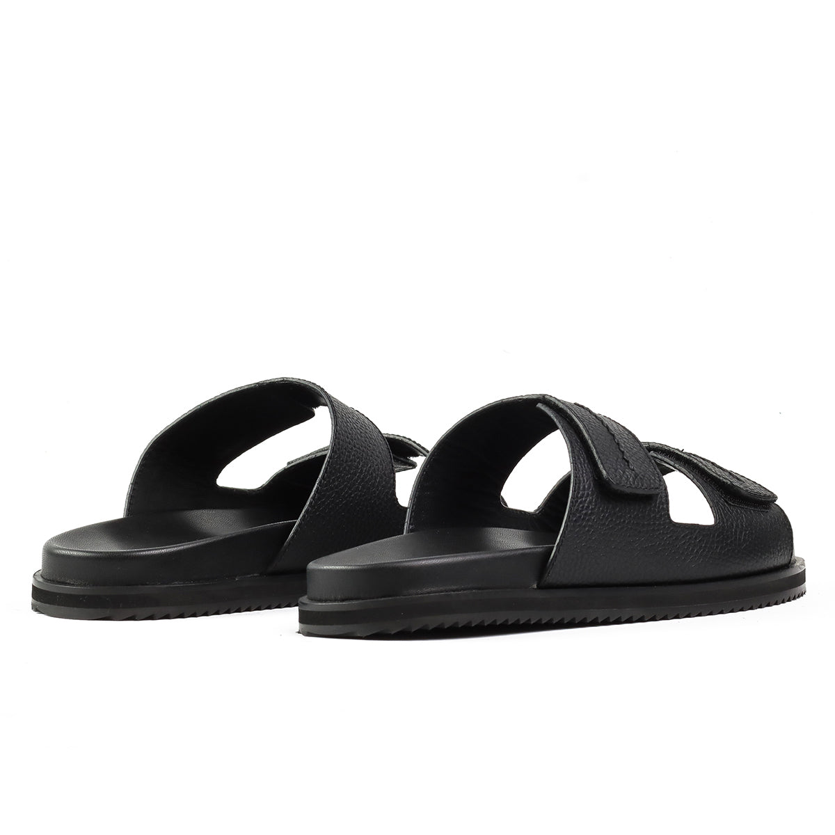 Sandalias de piel negras con tiras de velcro para caballero