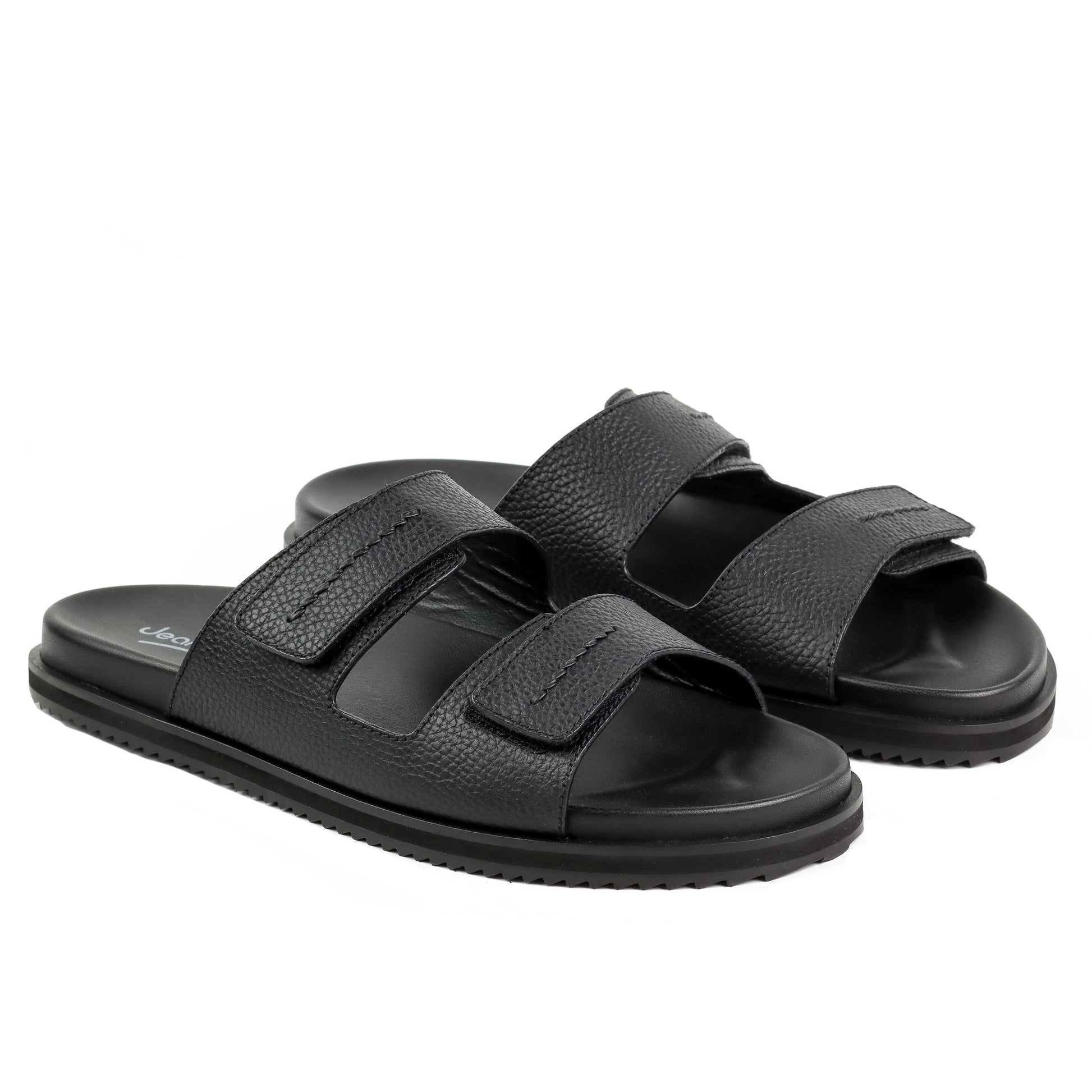 Sandalias de piel negras con tiras de velcro para caballero