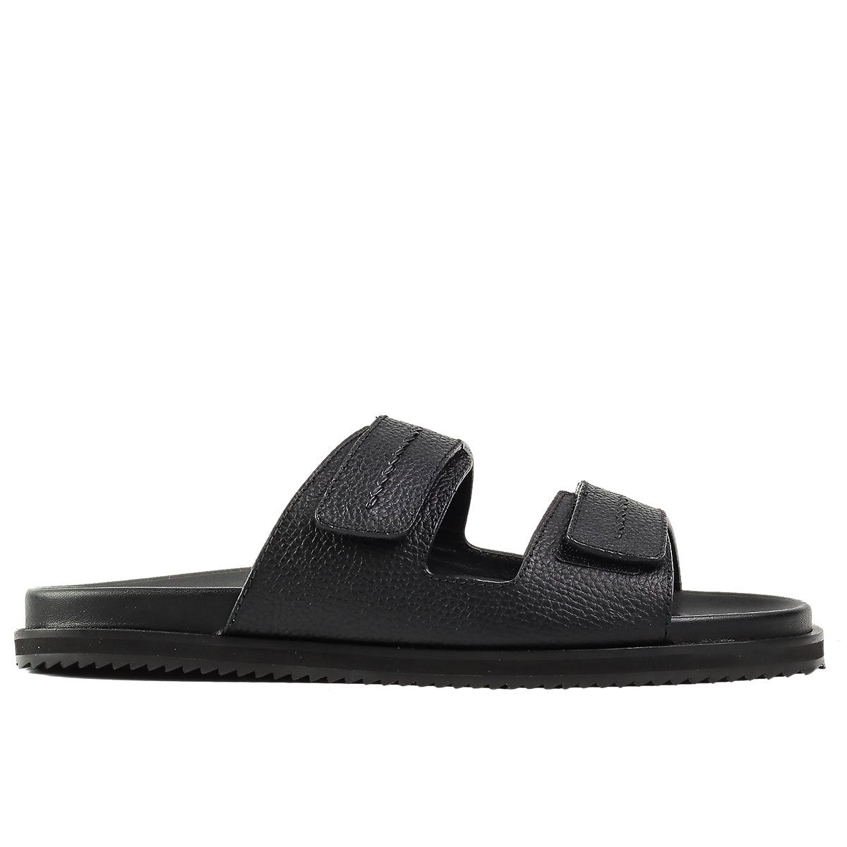 Sandalias de piel negras con tiras de velcro para caballero