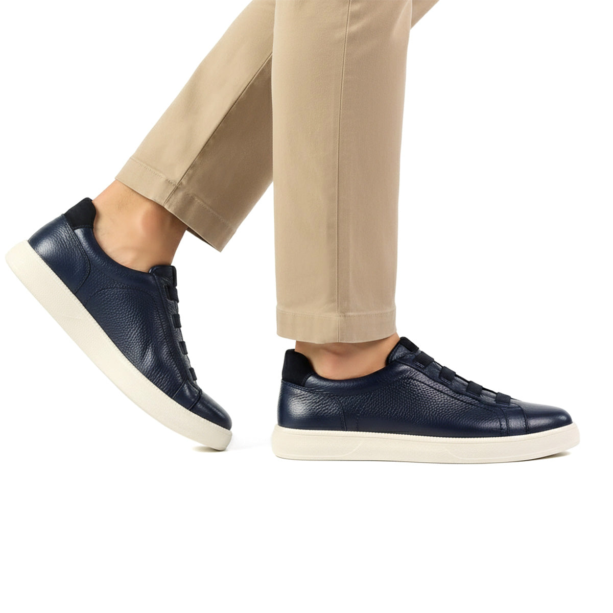 Tenis de piel azul ajuste elástico para caballero