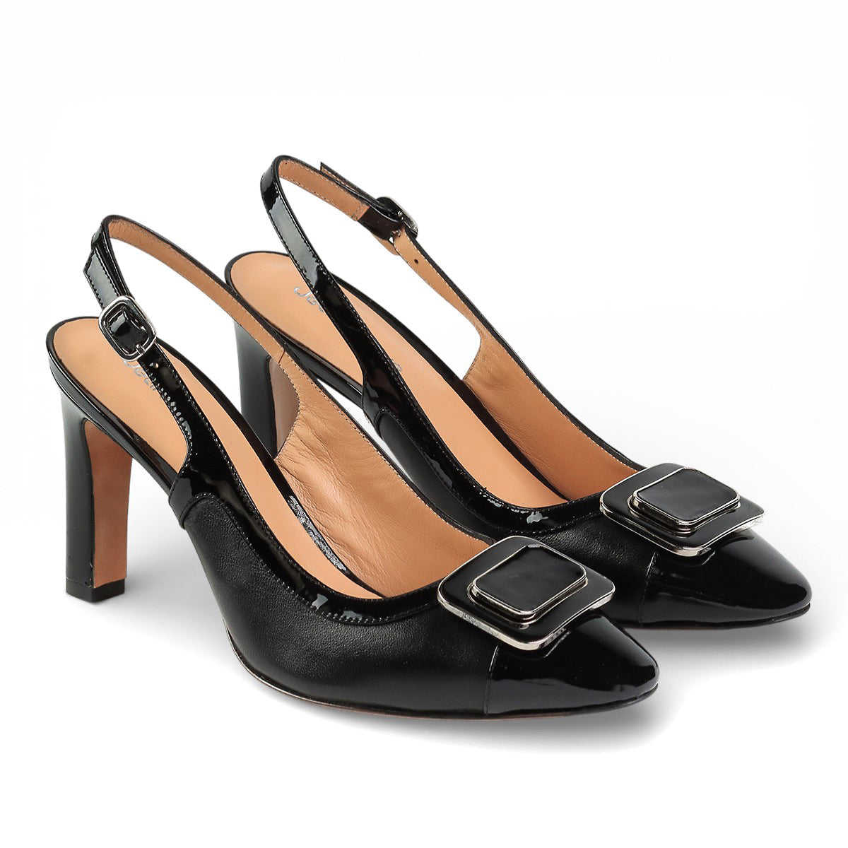 Zapatillas slingback en charol con hebilla para dama